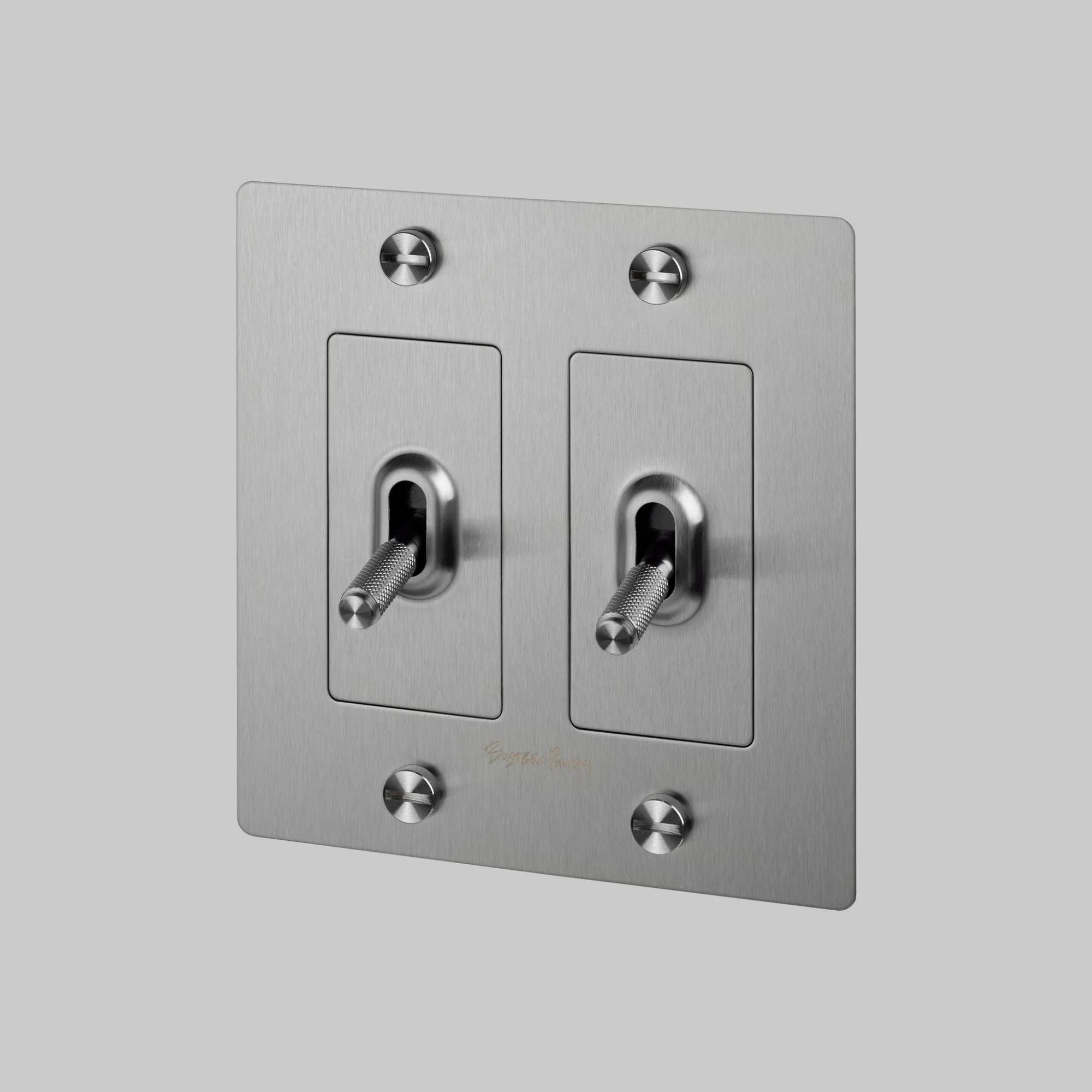 Buster + Punch NTK-073431 Cross 2-Gang Toggle Switch With Logo, 15A, Single Pole/3-Way, Steel