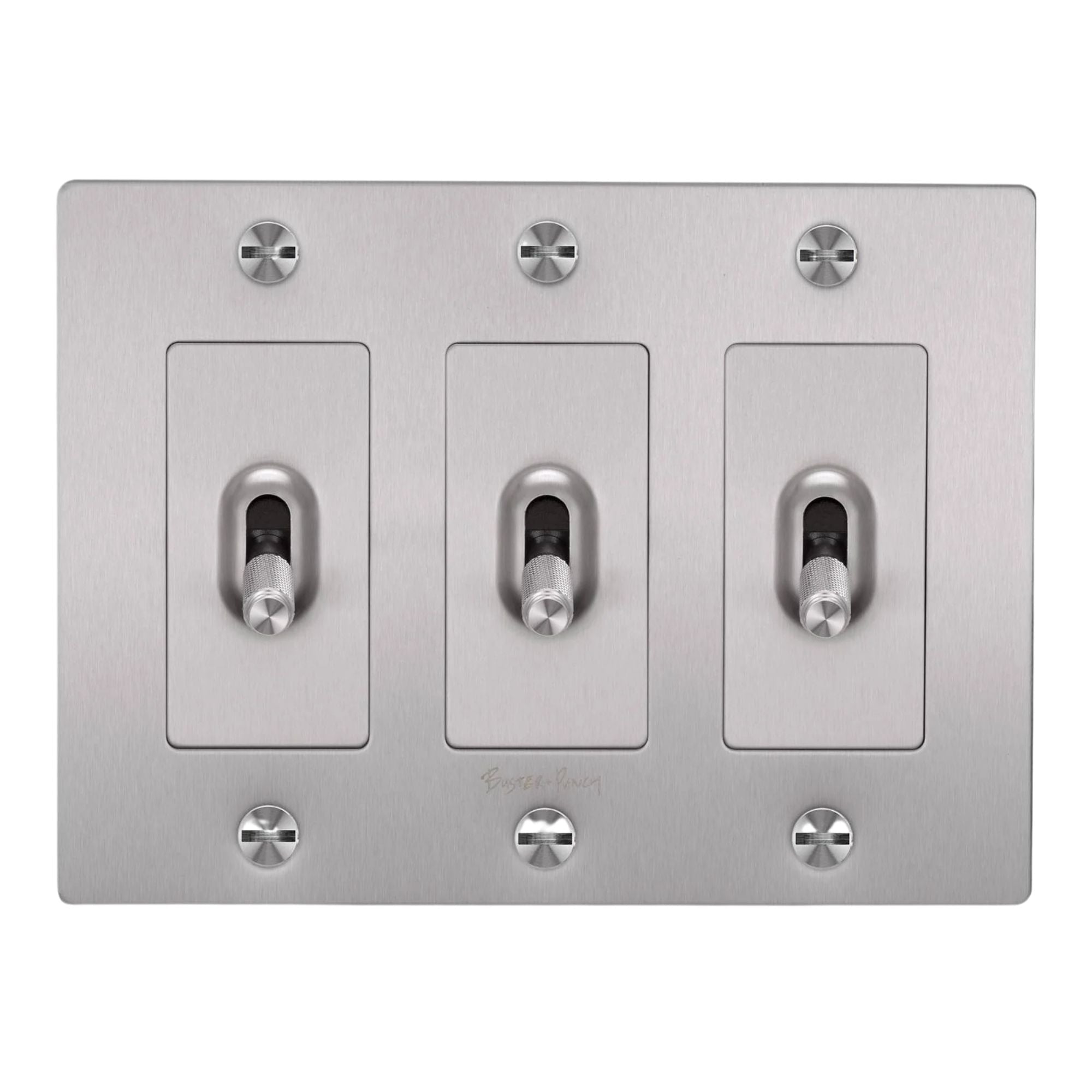 Buster + Punch NTK-074384 Cross 3-Gang Toggle Switch With Logo, 15A, Single Pole/3-Way, Steel