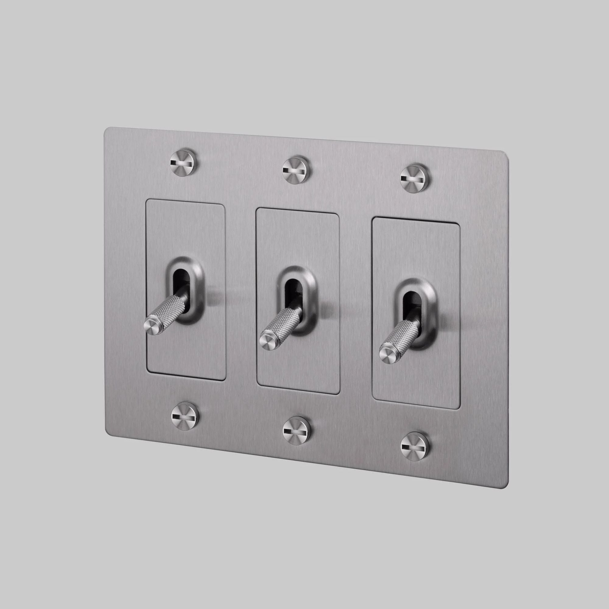 Buster + Punch NTK-074389 Cross 3-Gang Toggle Switch Without Logo, 15A, Single Pole/3-Way, Steel