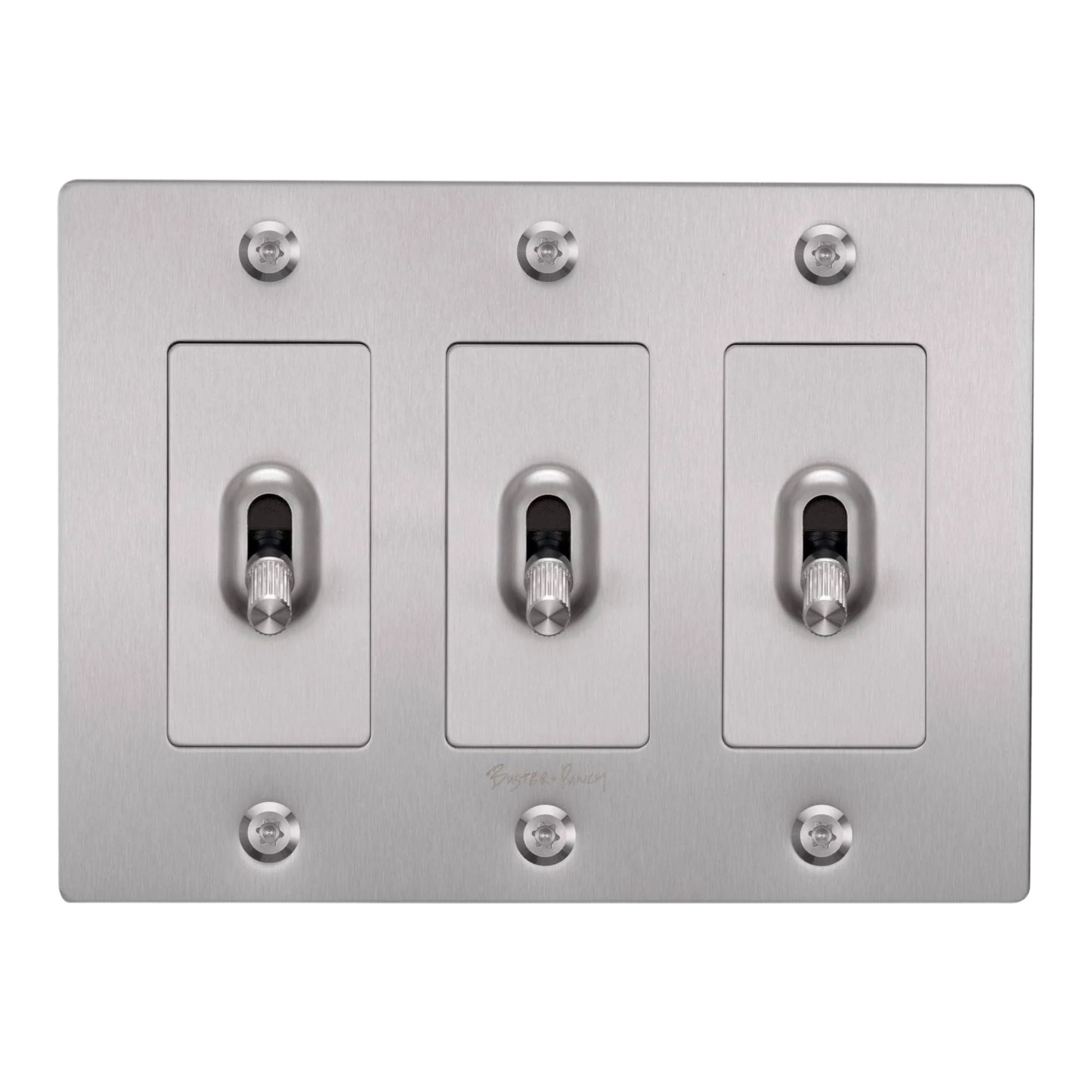 Buster + Punch NTK-074394 Linear 3-Gang Toggle Switch With Logo, 15A, Single Pole/3-Way, Steel