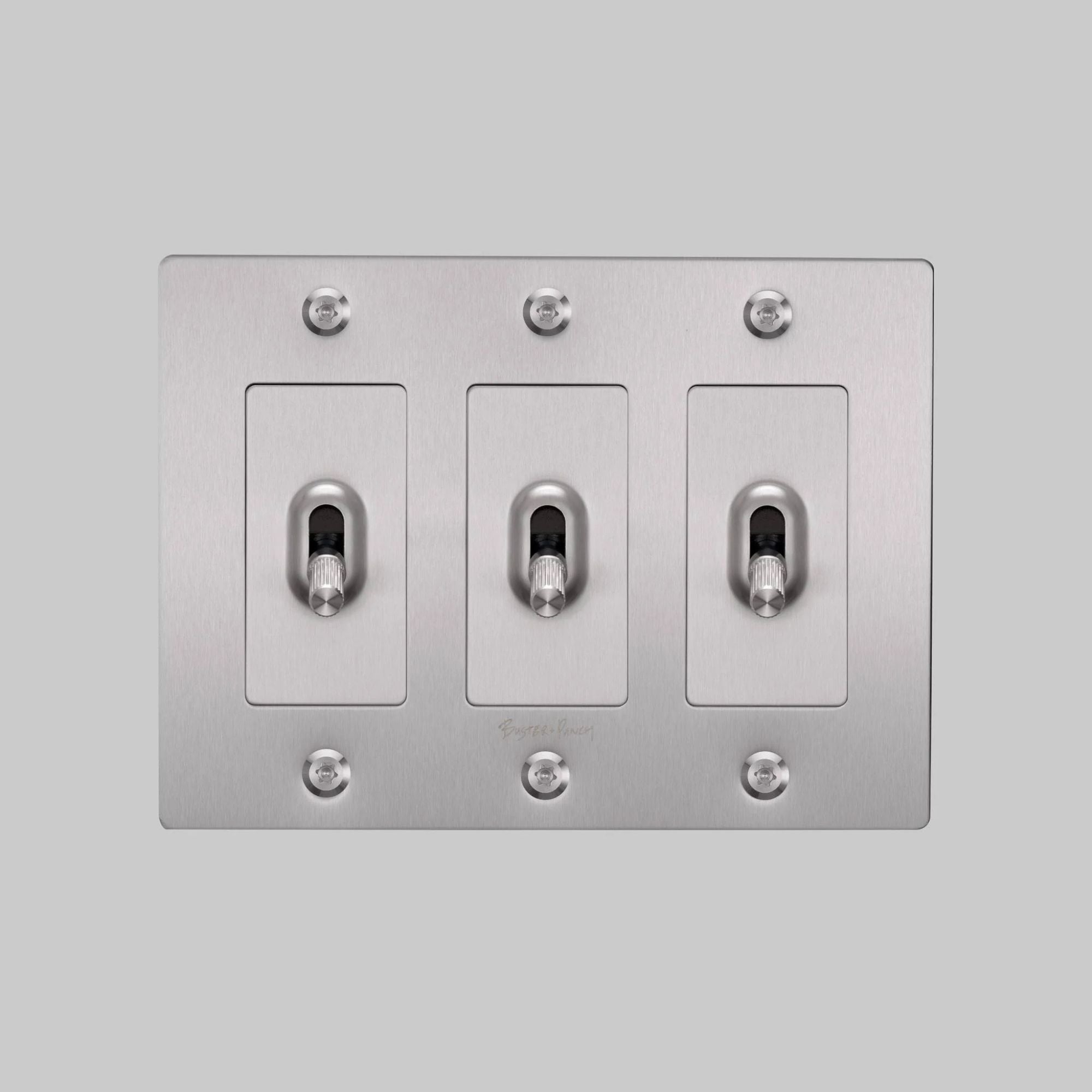 Buster + Punch NTK-074394 Linear 3-Gang Toggle Switch With Logo, 15A, Single Pole/3-Way, Steel