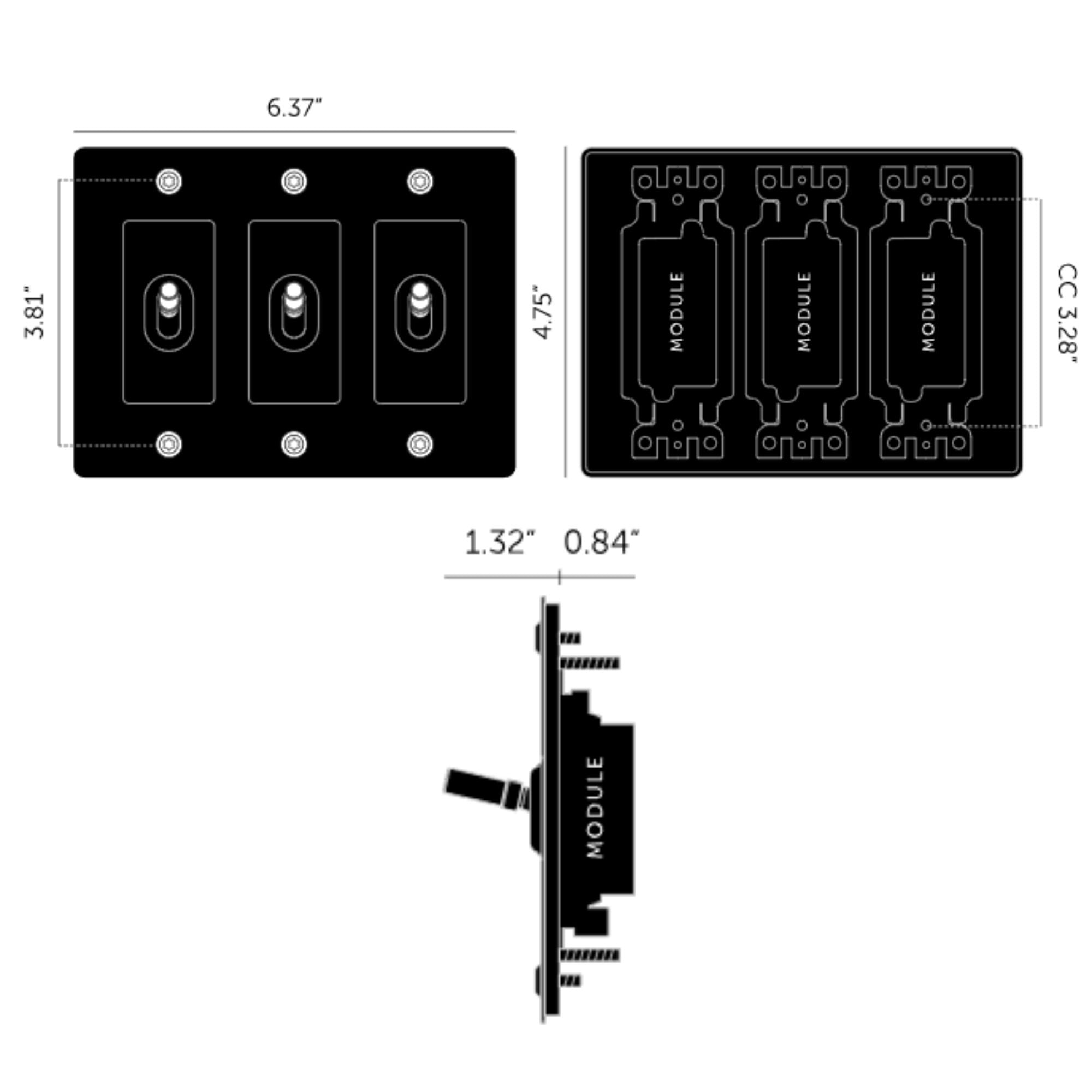 Buster + Punch NTK-074394 Linear 3-Gang Toggle Switch With Logo, 15A, Single Pole/3-Way, Steel