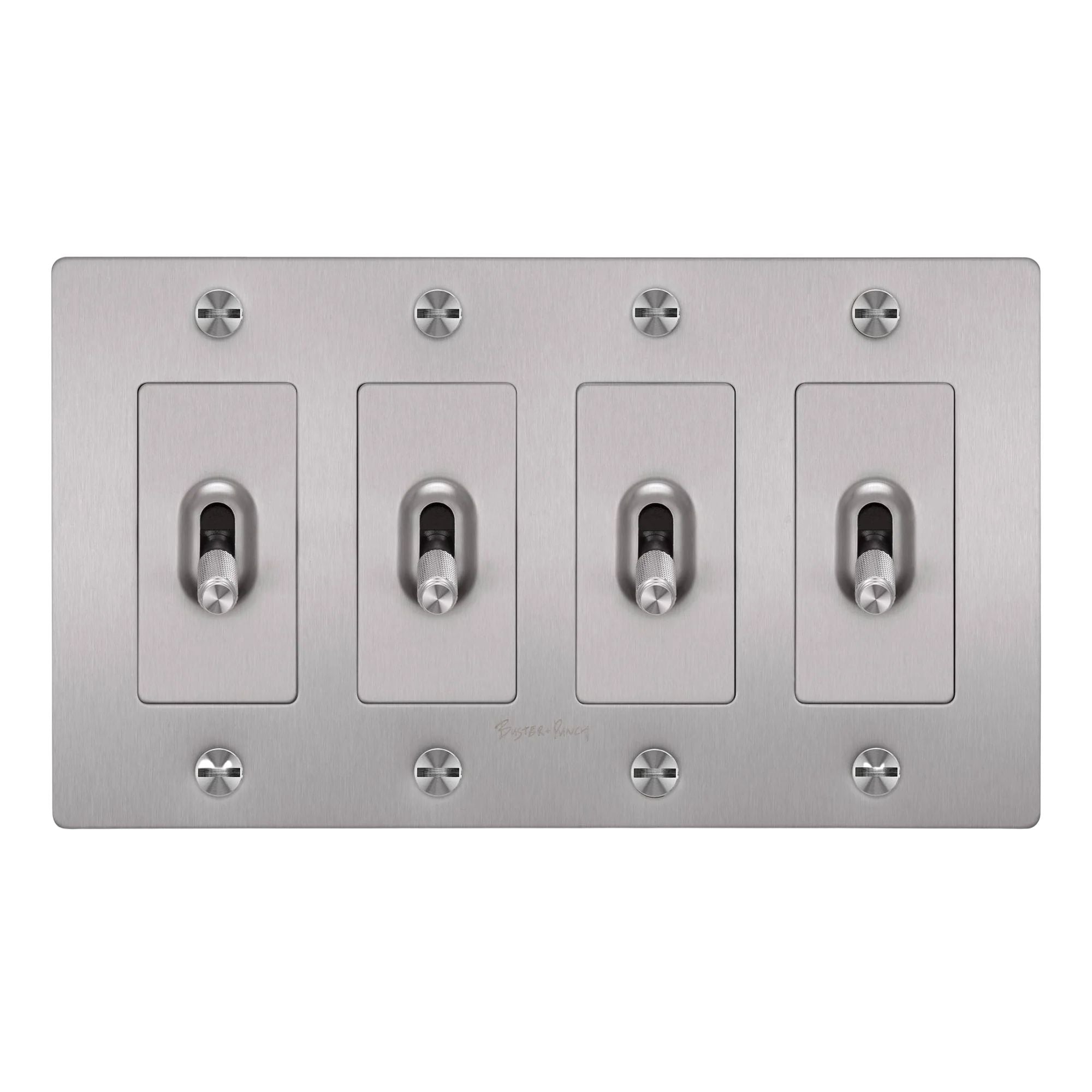 Buster + Punch NTK-074404 Cross 4-Gang Toggle Switch With Logo, 15A, Single Pole/3-Way, Steel