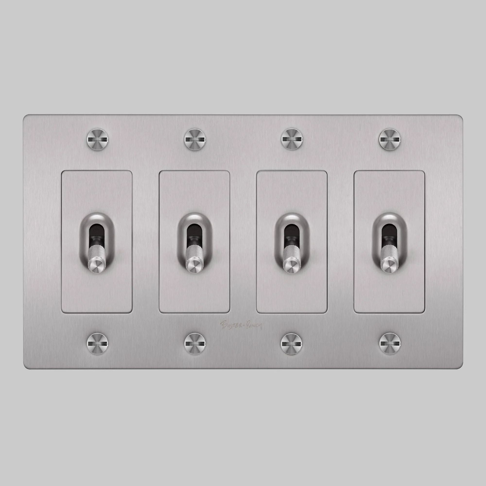 Buster + Punch NTK-074404 Cross 4-Gang Toggle Switch With Logo, 15A, Single Pole/3-Way, Steel