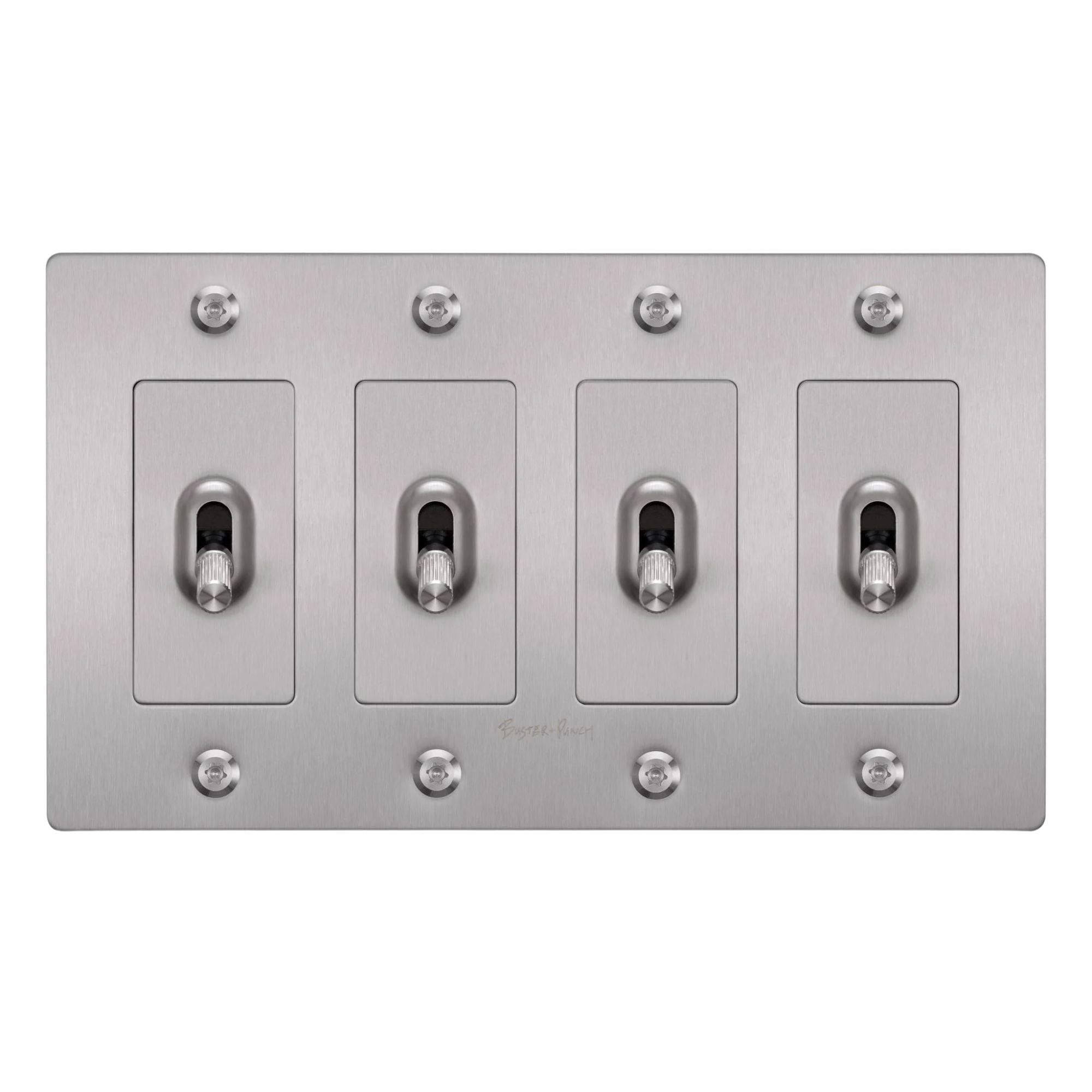 Buster + Punch NTK-074414 Linear 4-Gang Toggle Switch With Logo, 15A, Single-Pole/3-Way, Steel