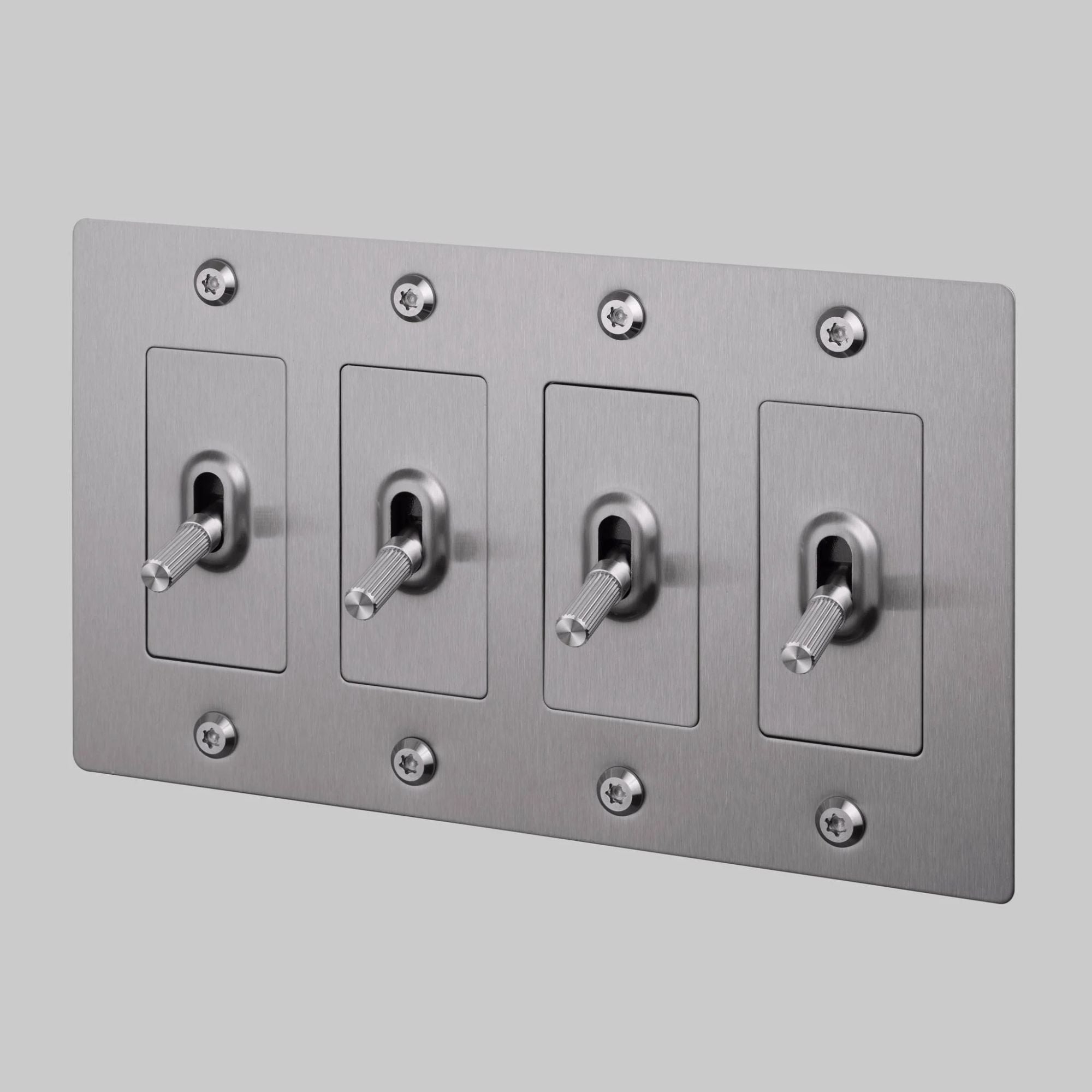 Buster + Punch NTK-074419 Linear 4-Gang Toggle Switch Without Logo, 15A, Single Pole/3-Way, Steel