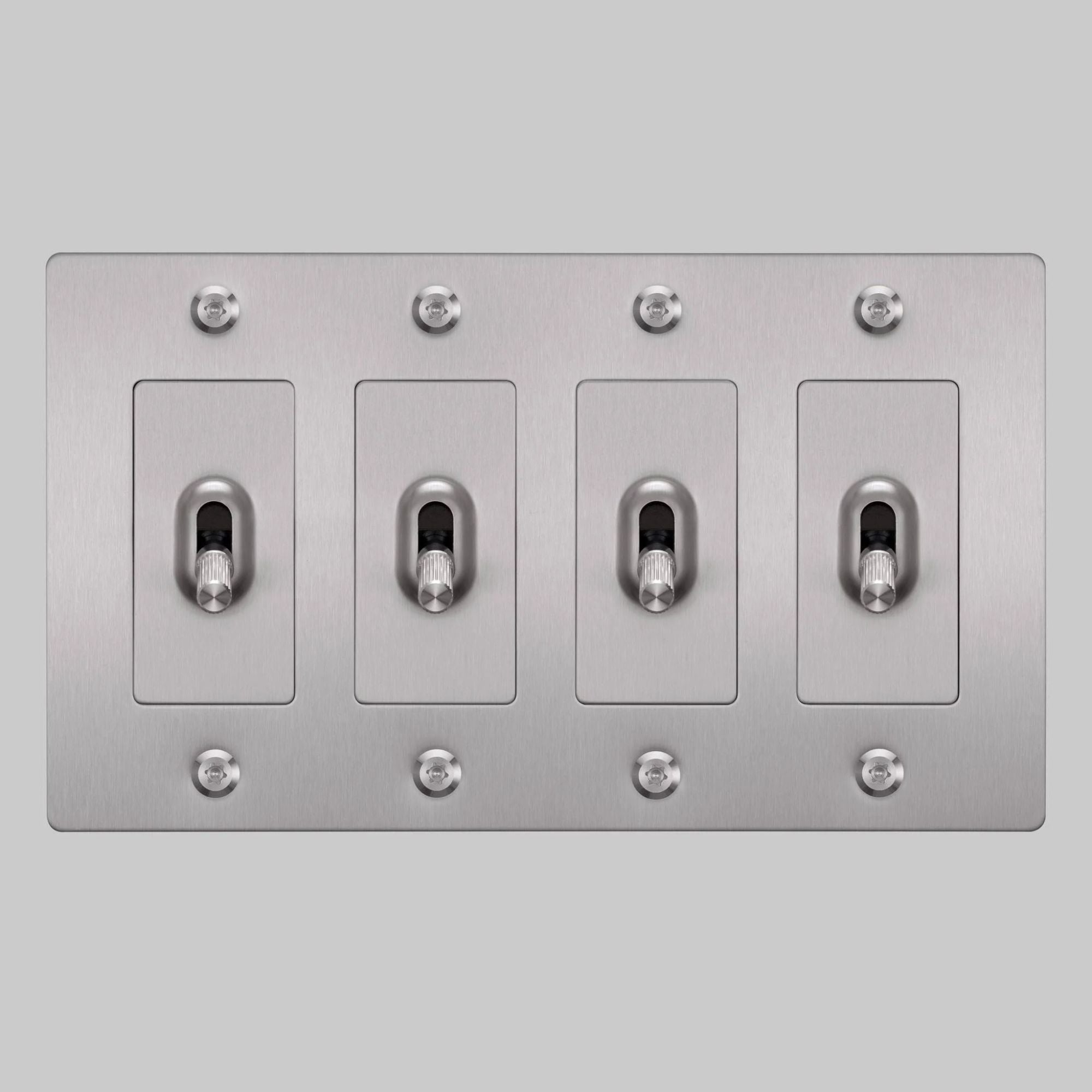 Buster + Punch NTK-074419 Linear 4-Gang Toggle Switch Without Logo, 15A, Single Pole/3-Way, Steel