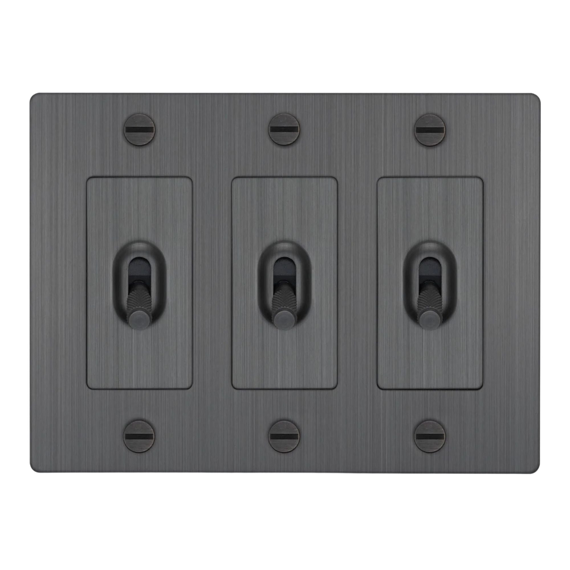 Buster + Punch NTK-094388 Cross 3-Gang Toggle Switch Without Logo, 15A, Single Pole/3-Way, Smoked Bronze