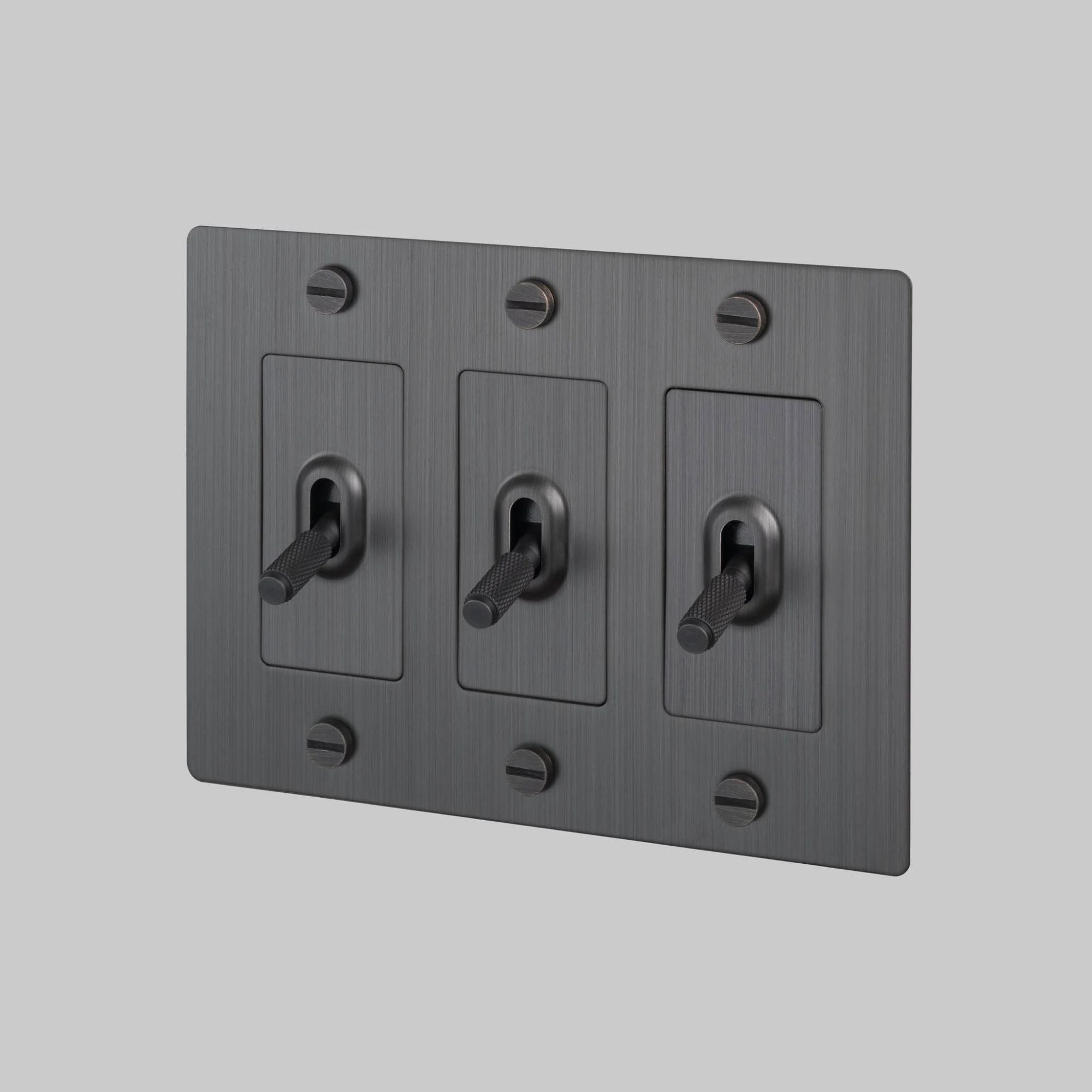 Buster + Punch NTK-094388 Cross 3-Gang Toggle Switch Without Logo, 15A, Single Pole/3-Way, Smoked Bronze