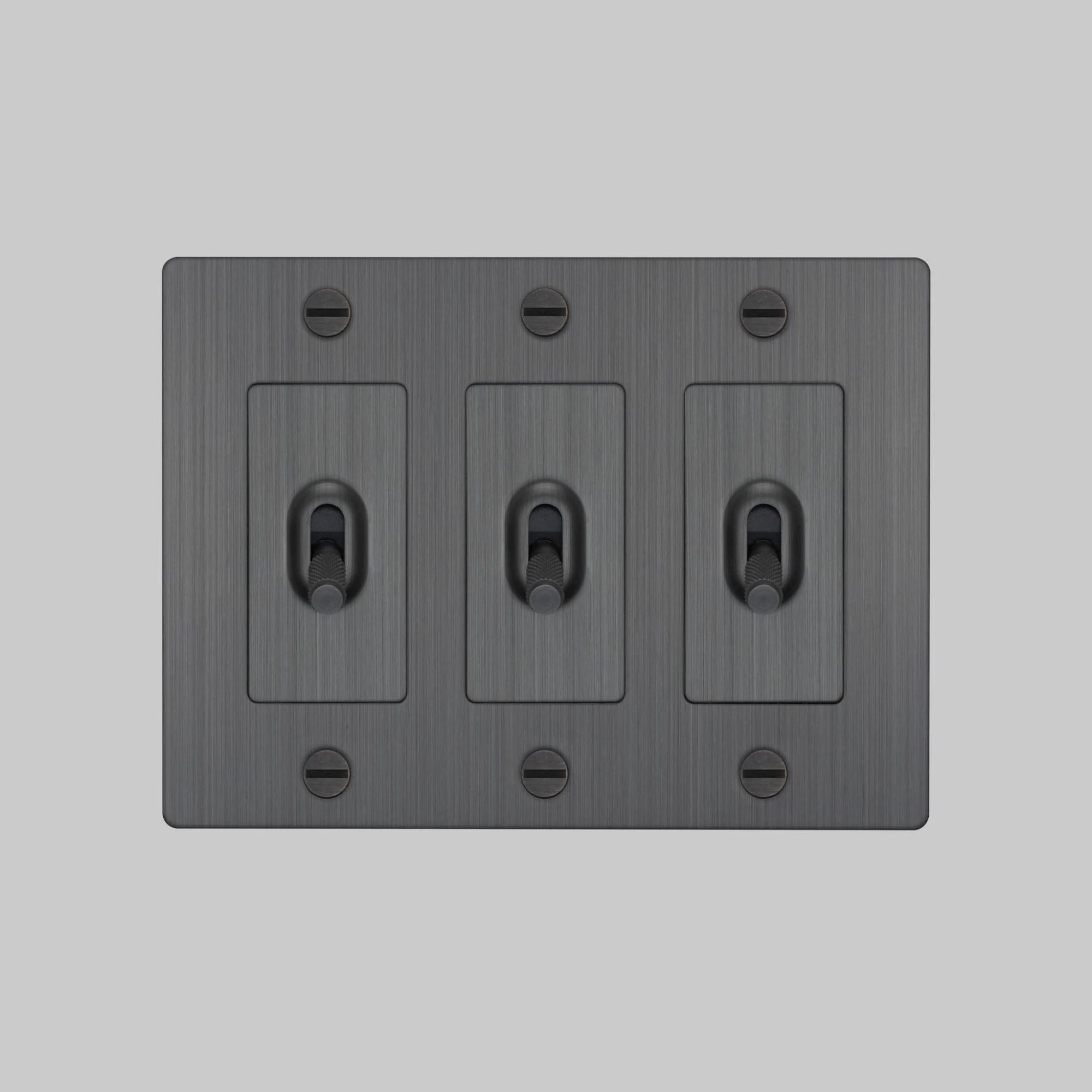 Buster + Punch NTK-094388 Cross 3-Gang Toggle Switch Without Logo, 15A, Single Pole/3-Way, Smoked Bronze