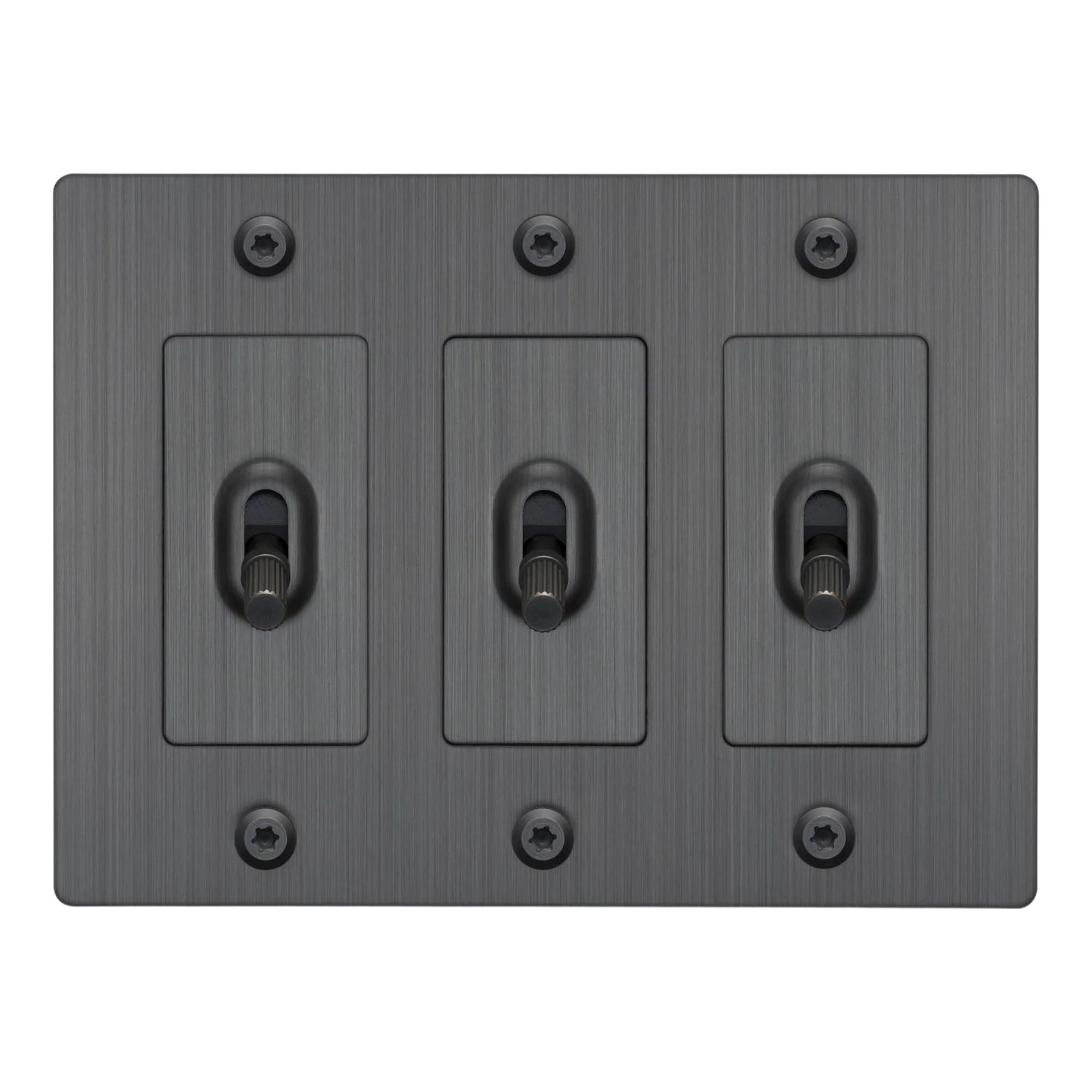 Buster + Punch NTK-094398 Linear 3-Gang Toggle Switch Without Logo, 15A, Single Pole/3-Way, Smoked Bronze