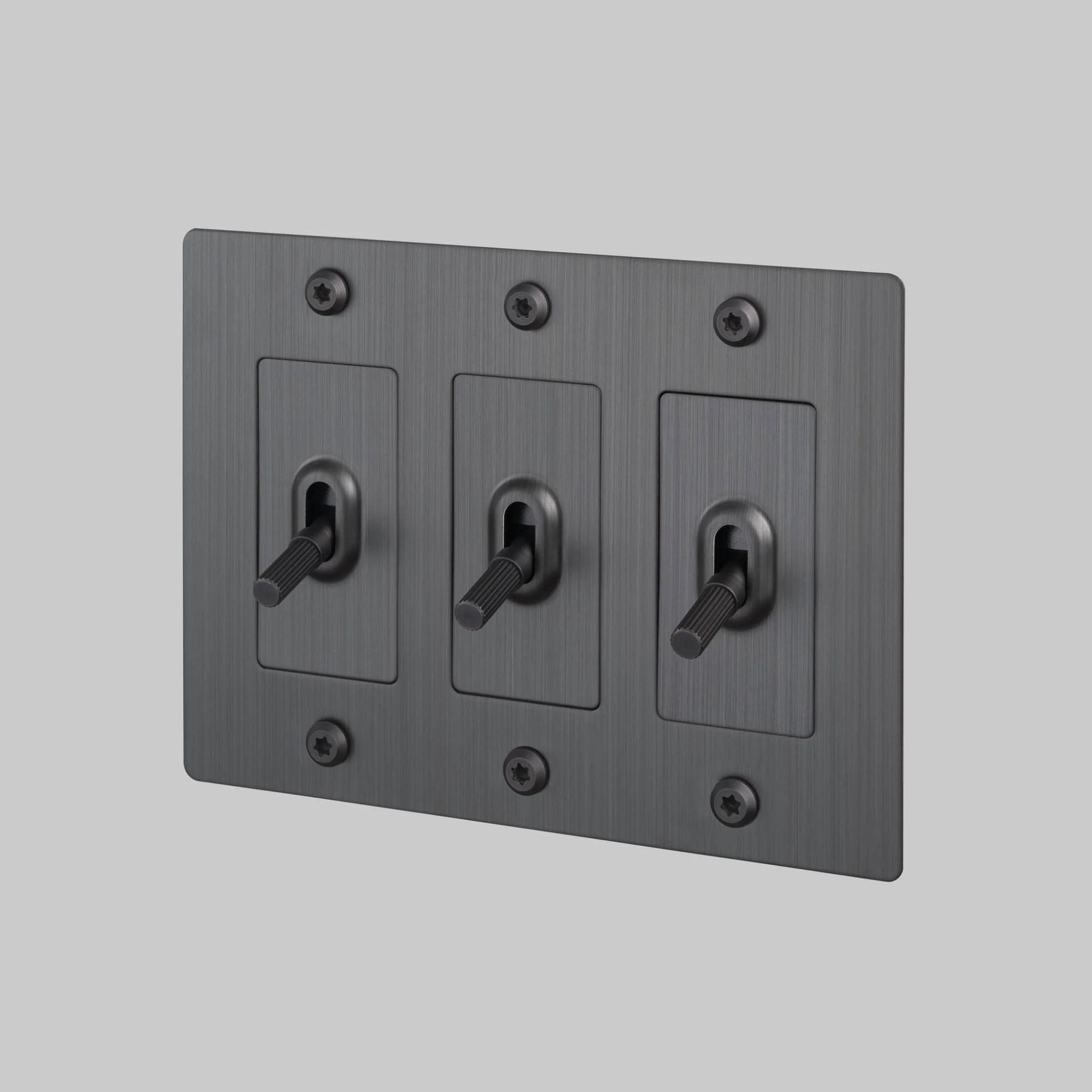Buster + Punch NTK-094398 Linear 3-Gang Toggle Switch Without Logo, 15A, Single Pole/3-Way, Smoked Bronze