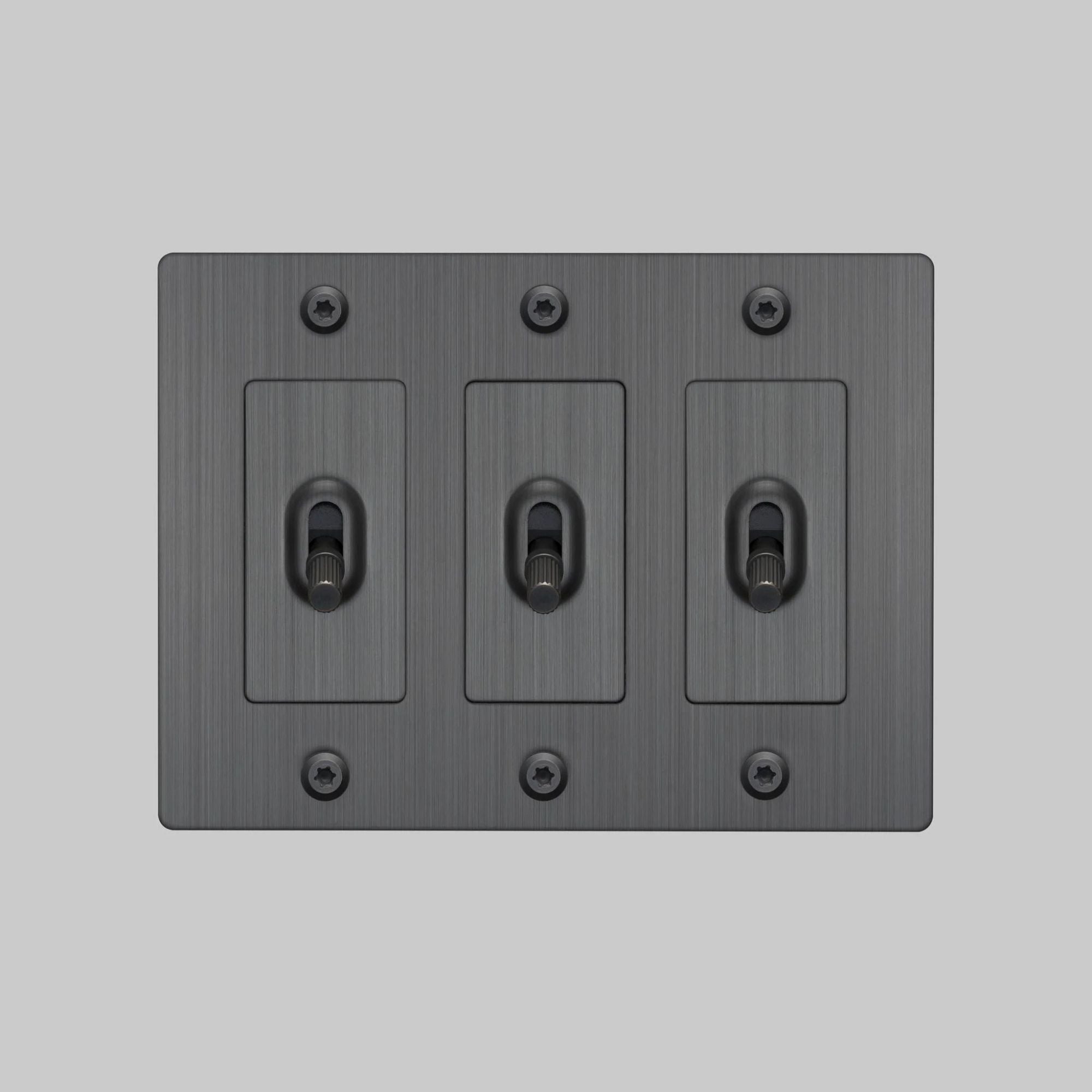 Buster + Punch NTK-094398 Linear 3-Gang Toggle Switch Without Logo, 15A, Single Pole/3-Way, Smoked Bronze