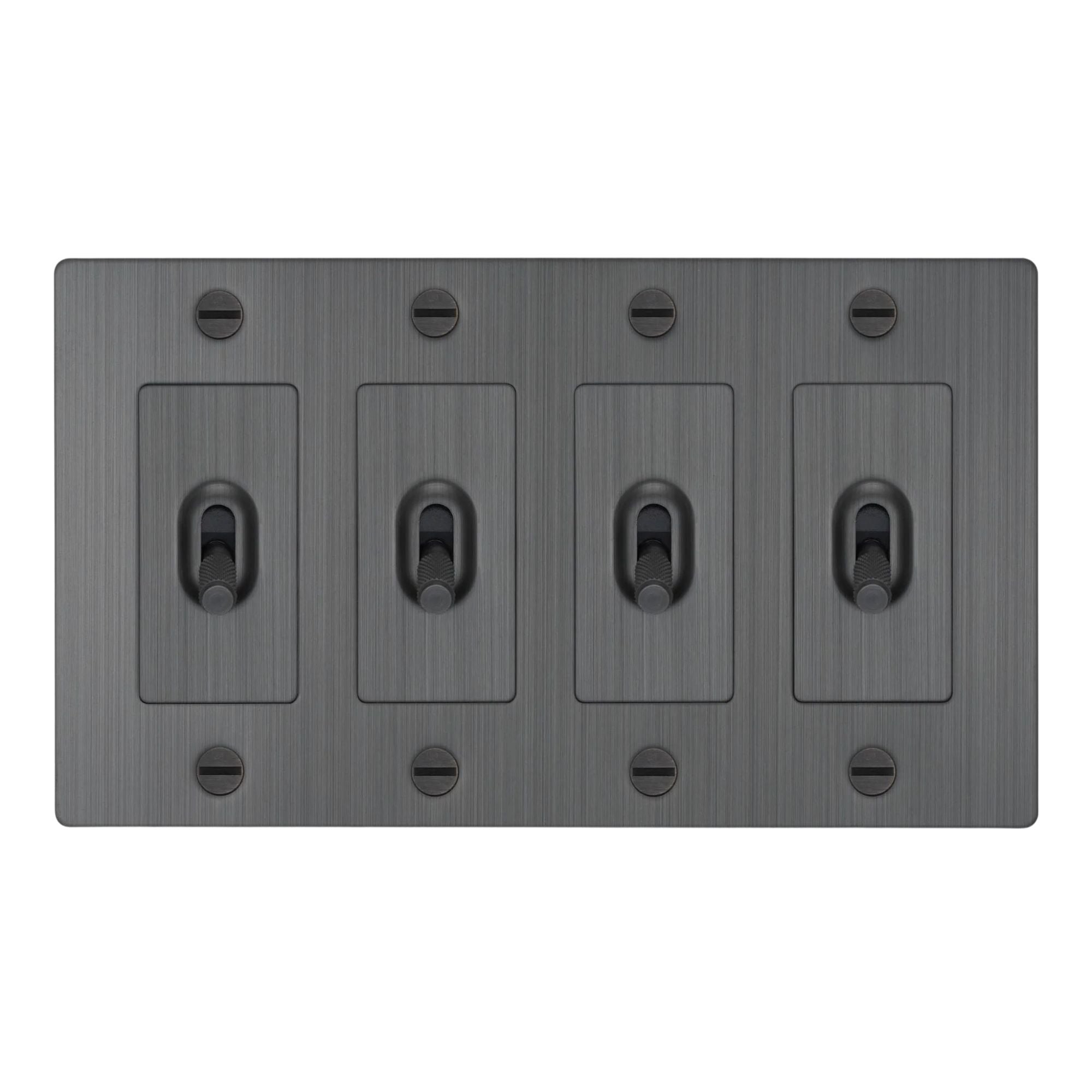 Buster + Punch NTK-094408 Cross 4-Gang Toggle Switch Without Logo, 15A, Single Pole/3-Way, Smoked Bronze