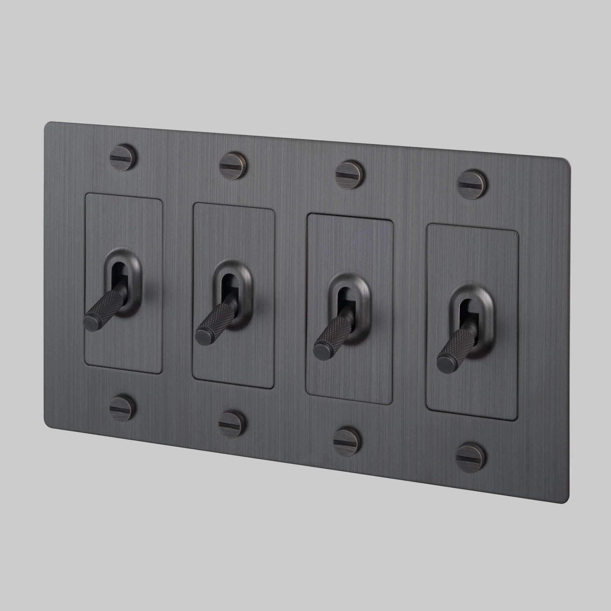Buster + Punch NTK-094408 Cross 4-Gang Toggle Switch Without Logo, 15A, Single Pole/3-Way, Smoked Bronze