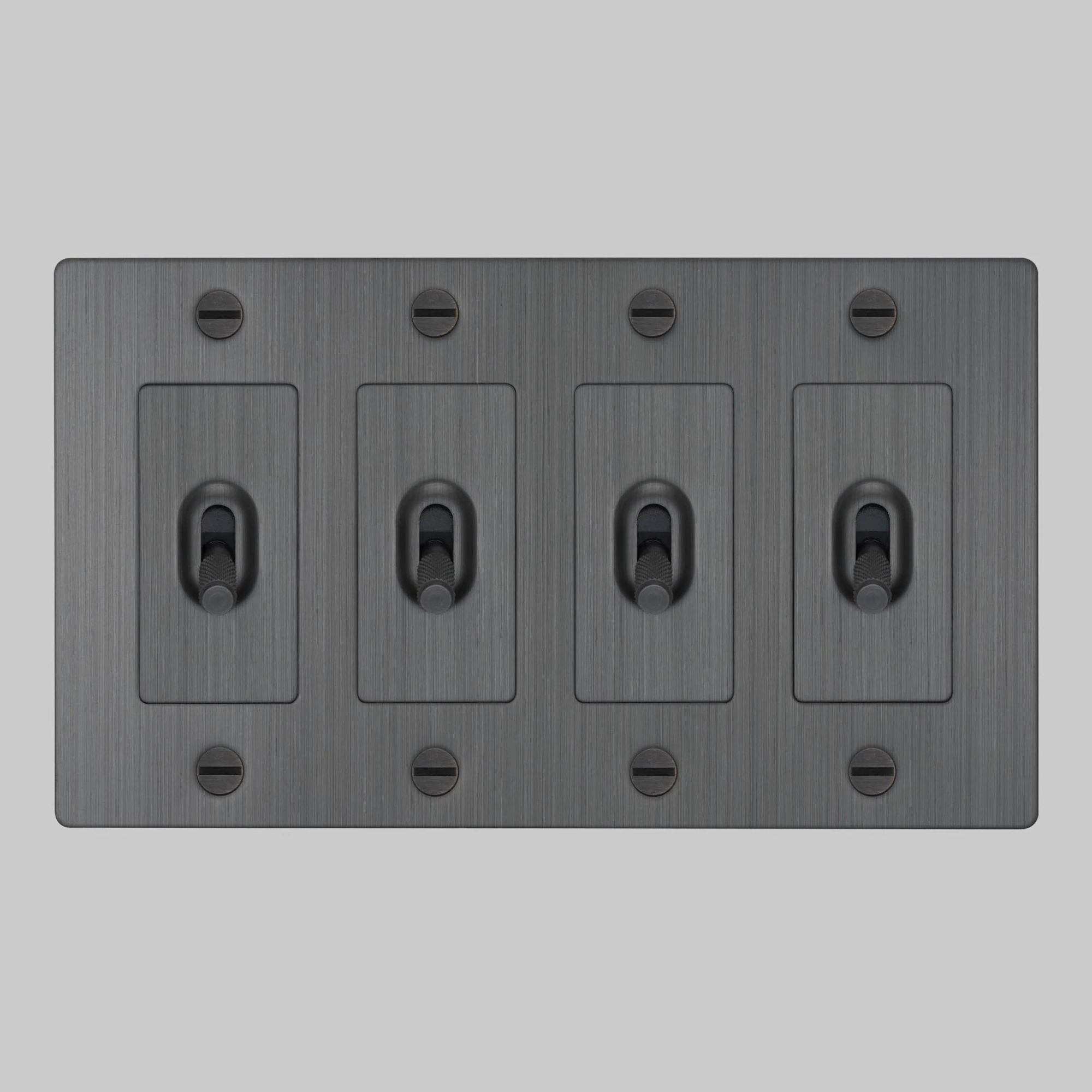 Buster + Punch NTK-094408 Cross 4-Gang Toggle Switch Without Logo, 15A, Single Pole/3-Way, Smoked Bronze