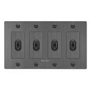 Buster + Punch NTK-094413 Linear 4-Gang Toggle Switch With Logo, 15A, Single Pole/3-Way, Smoked Bronze