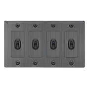 Buster + Punch NTK-094418 Linear 4-Gang Toggle Switch Without Logo, 15A, Single Pole/3-Way, Smoked Bronze