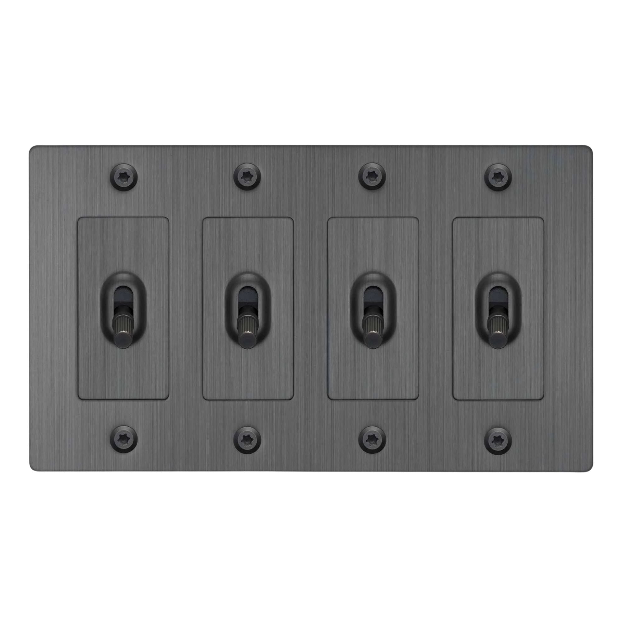 Buster + Punch NTK-094418 Linear 4-Gang Toggle Switch Without Logo, 15A, Single Pole/3-Way, Smoked Bronze