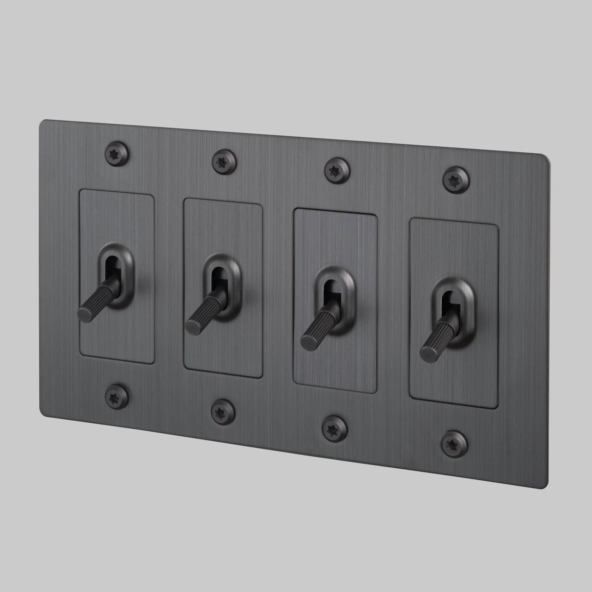 Buster + Punch NTK-094418 Linear 4-Gang Toggle Switch Without Logo, 15A, Single Pole/3-Way, Smoked Bronze