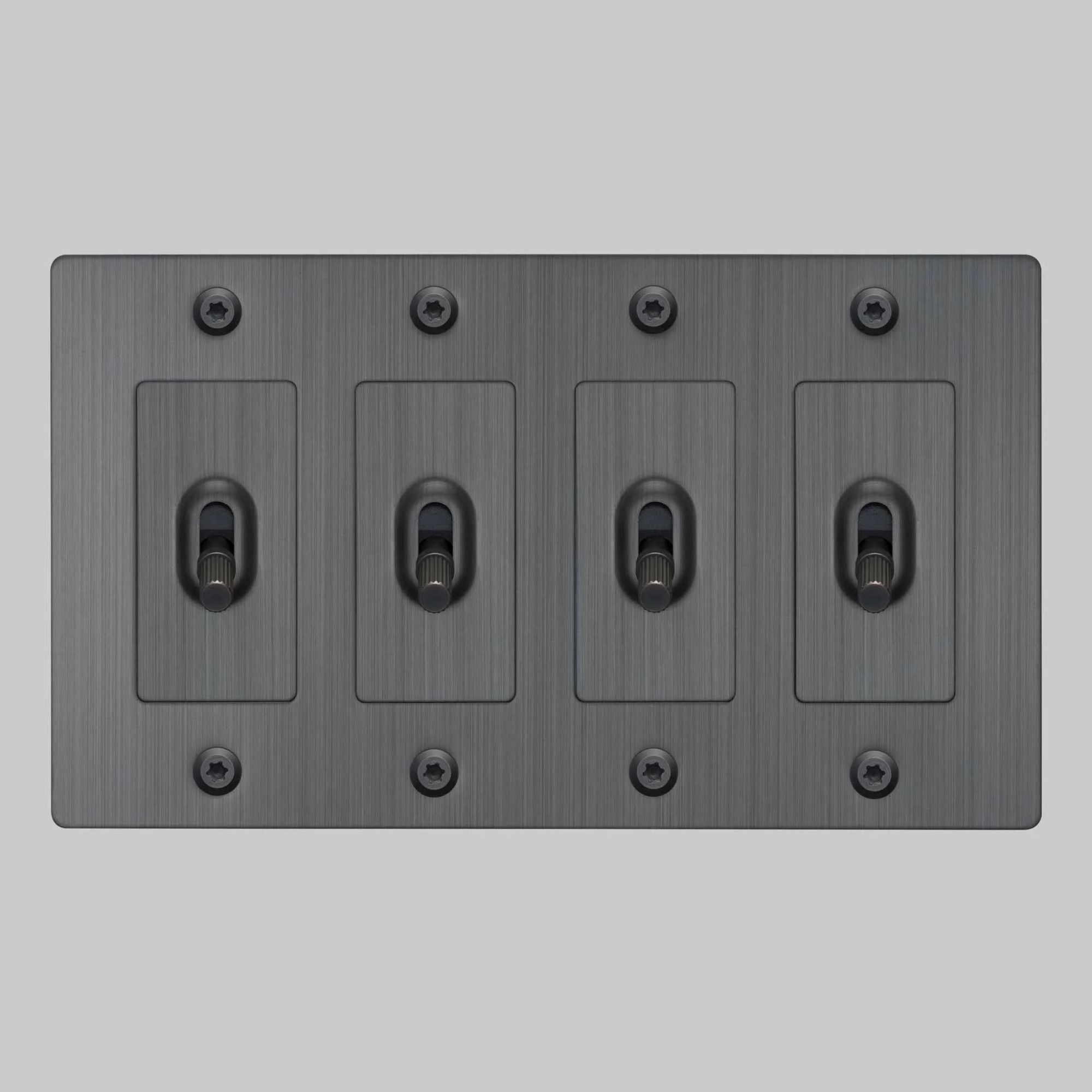 Buster + Punch NTK-094418 Linear 4-Gang Toggle Switch Without Logo, 15A, Single Pole/3-Way, Smoked Bronze
