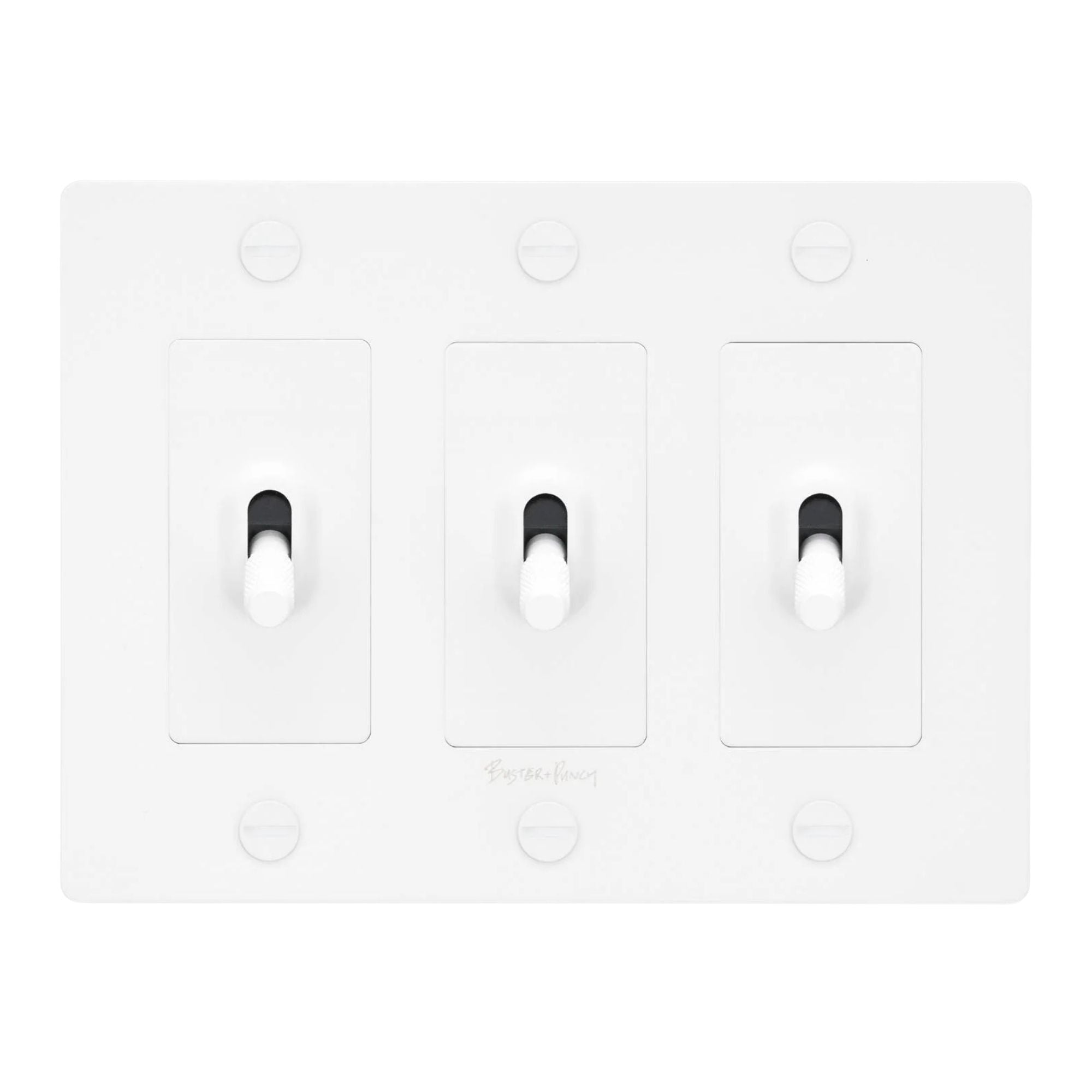 Buster + Punch NTK-144385 Cross 3-Gang Toggle Switch With Logo, 15A, Single Pole/3-Way, White