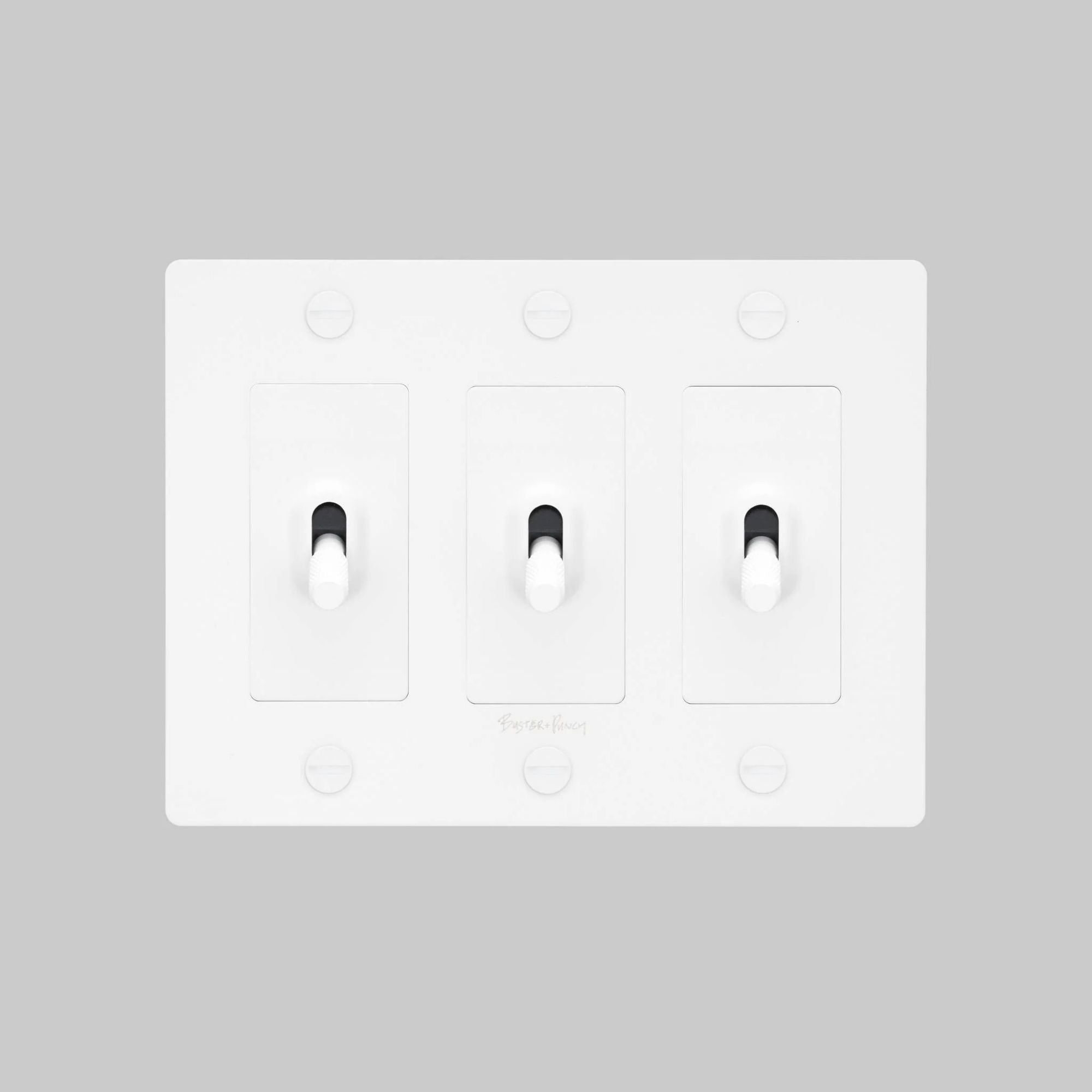 Buster + Punch NTK-144385 Cross 3-Gang Toggle Switch With Logo, 15A, Single Pole/3-Way, White