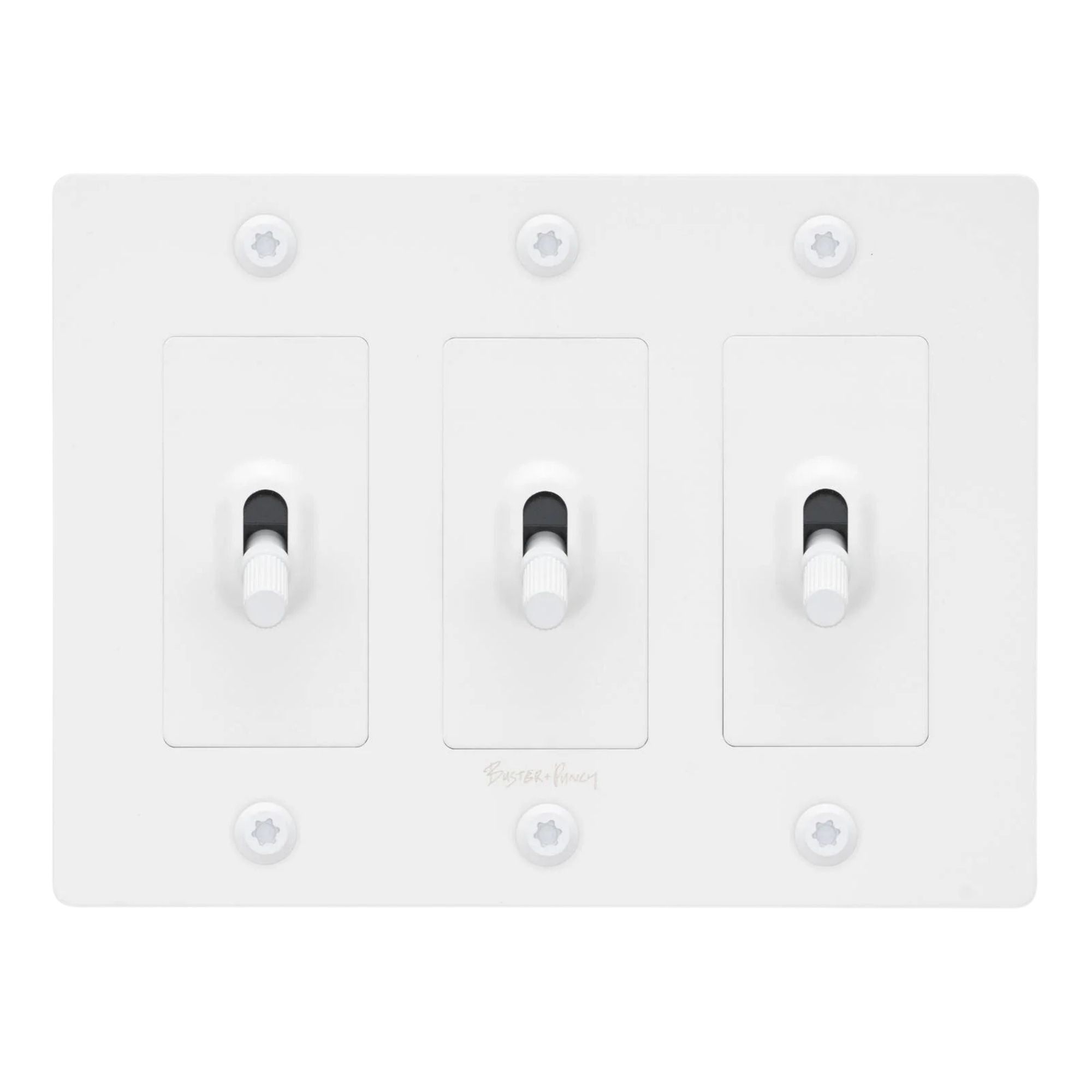 Buster + Punch NTK-144395 Linear 3-Gang Toggle Switch With Logo, 15A, Single Pole/3-Way, White