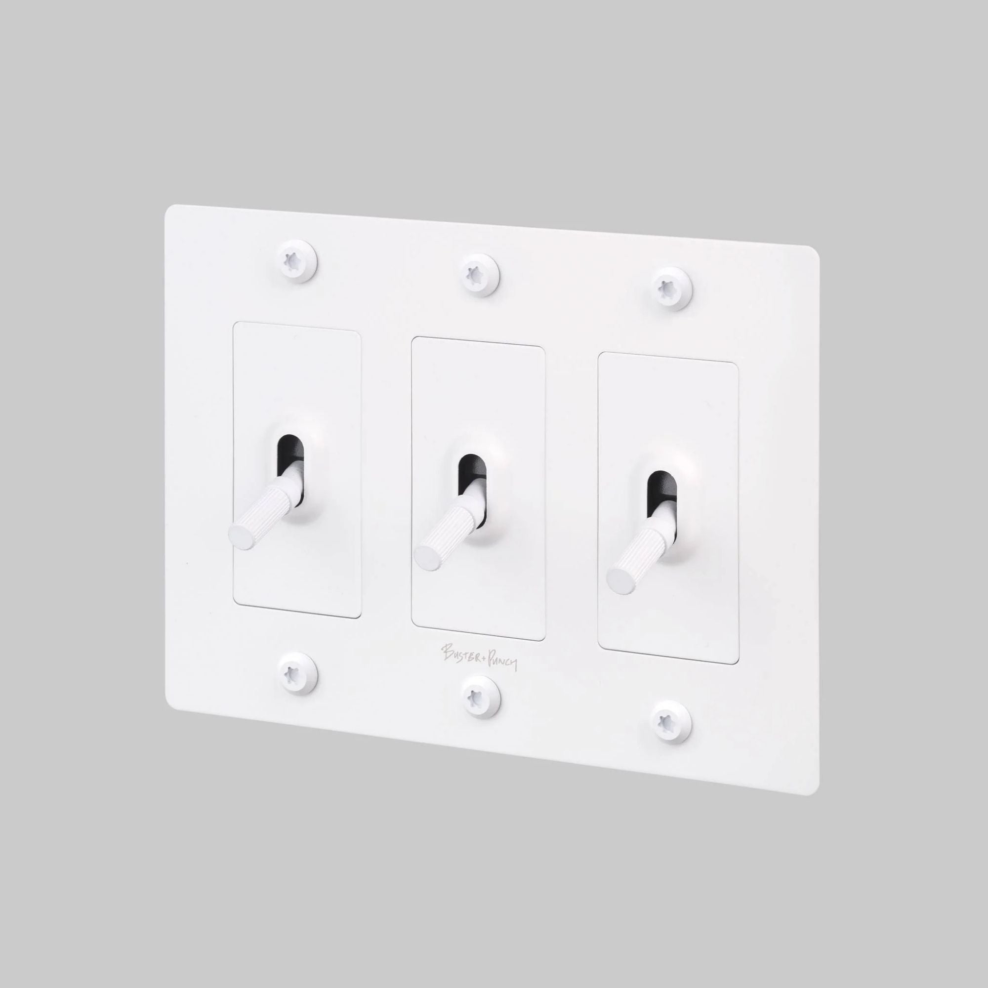 Buster + Punch NTK-144395 Linear 3-Gang Toggle Switch With Logo, 15A, Single Pole/3-Way, White