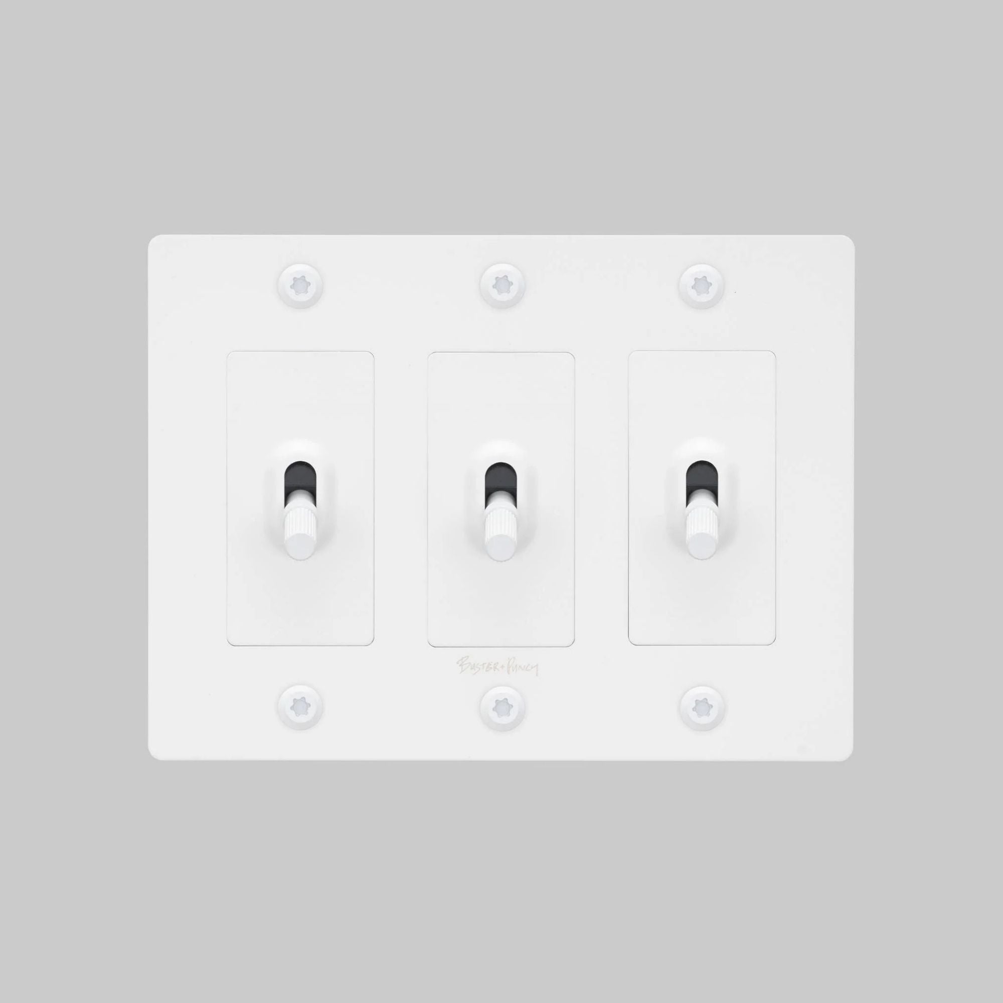 Buster + Punch NTK-144395 Linear 3-Gang Toggle Switch With Logo, 15A, Single Pole/3-Way, White