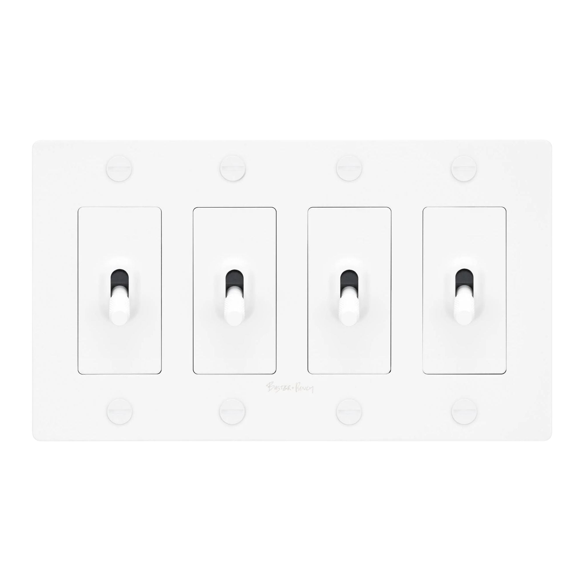 Buster + Punch NTK-144405 Cross 4-Gang Toggle Switch With Logo, 15A, Single Pole/3-Way, White