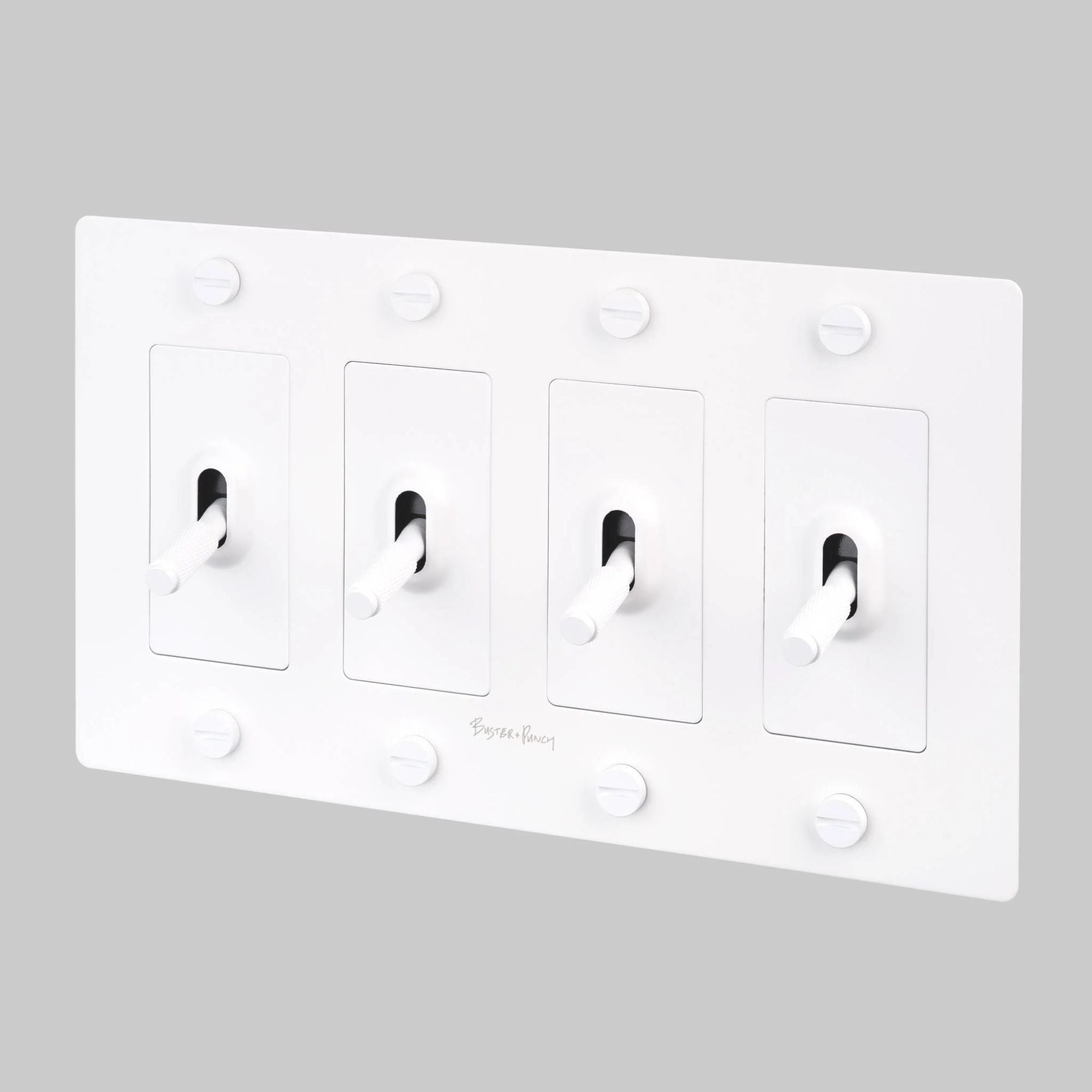 Buster + Punch NTK-144405 Cross 4-Gang Toggle Switch With Logo, 15A, Single Pole/3-Way, White
