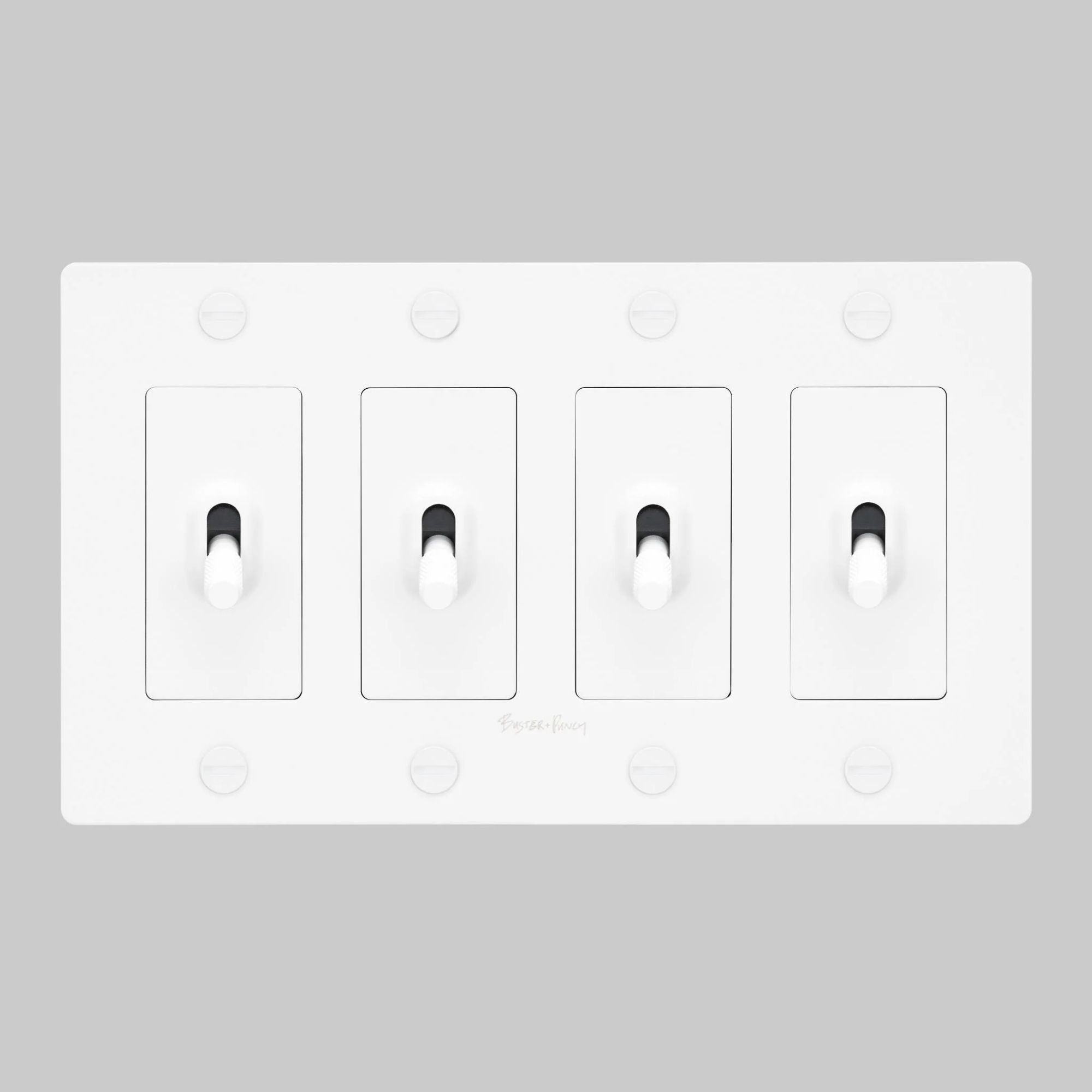 Buster + Punch NTK-144405 Cross 4-Gang Toggle Switch With Logo, 15A, Single Pole/3-Way, White