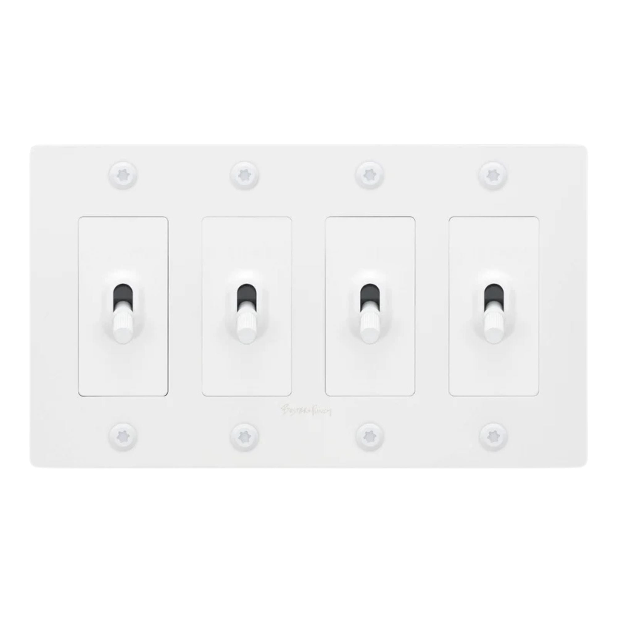 Buster + Punch NTK-144415 Linear 4-Gang Toggle Switch With Logo, 15A, Single Pole/3-Way, White