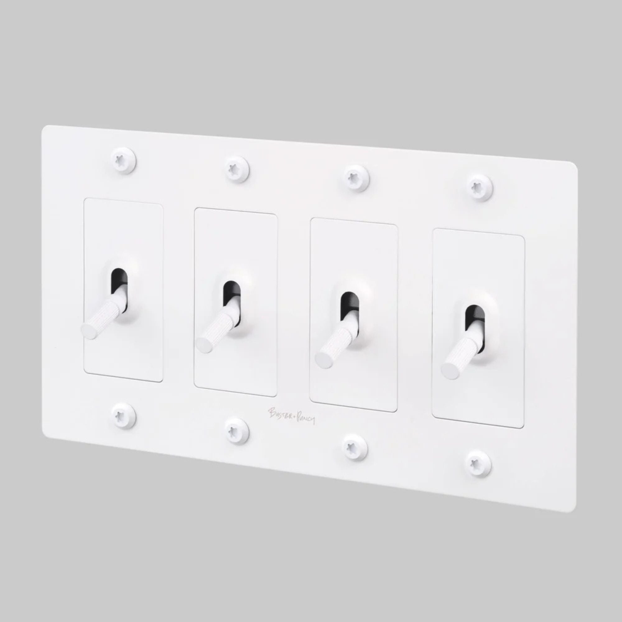 Buster + Punch NTK-144415 Linear 4-Gang Toggle Switch With Logo, 15A, Single Pole/3-Way, White