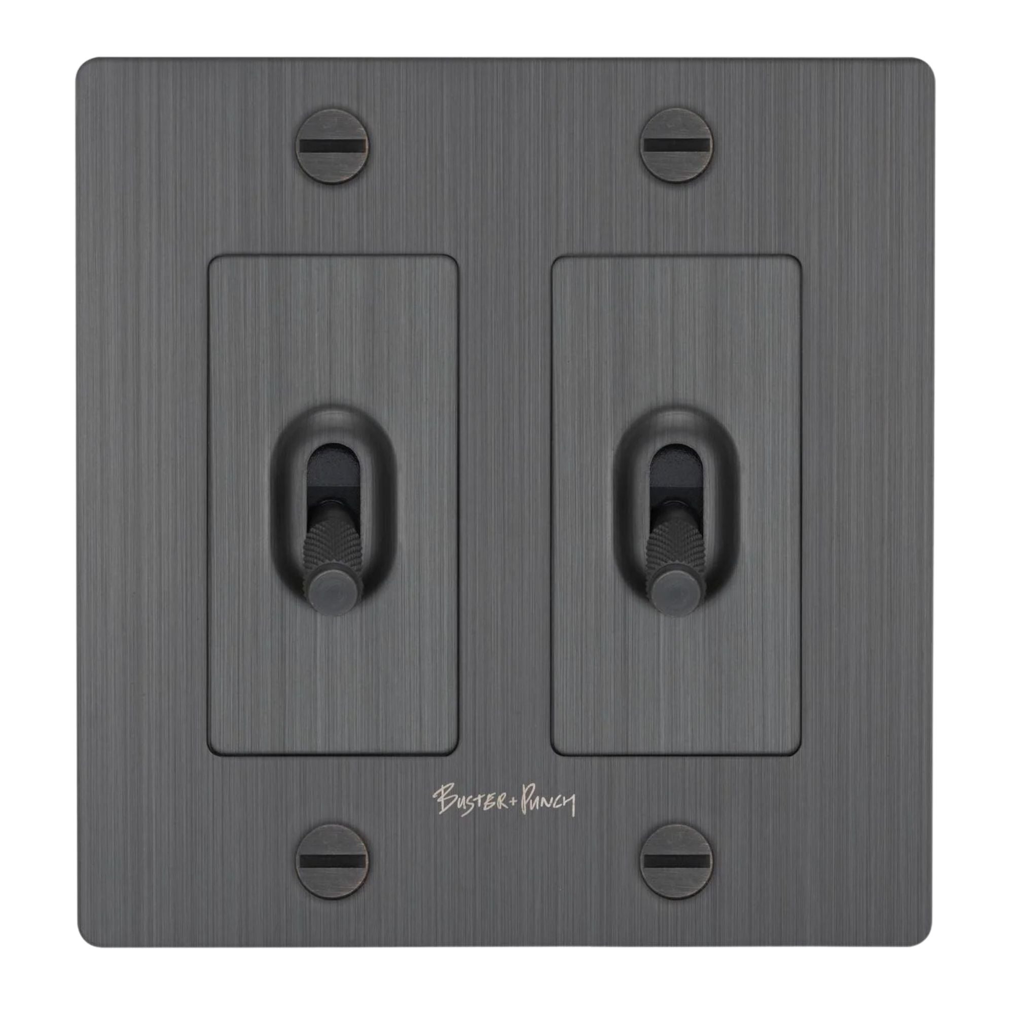 Buster + Punch NTK-453430 Cross 2-Gang Toggle Switch With Logo, 15A, Single Pole/3-Way, Smoked Bronze