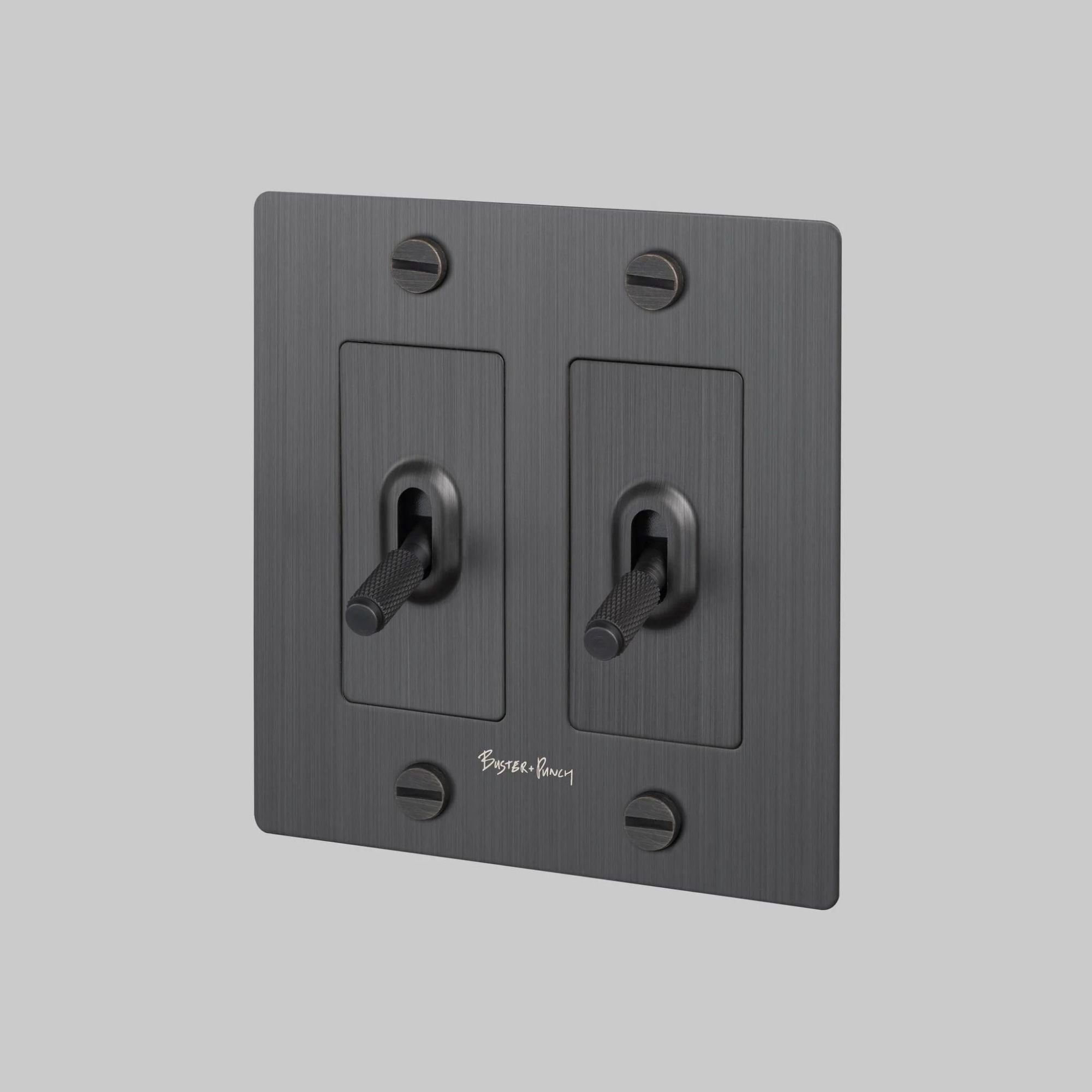 Buster + Punch NTK-453430 Cross 2-Gang Toggle Switch With Logo, 15A, Single Pole/3-Way, Smoked Bronze