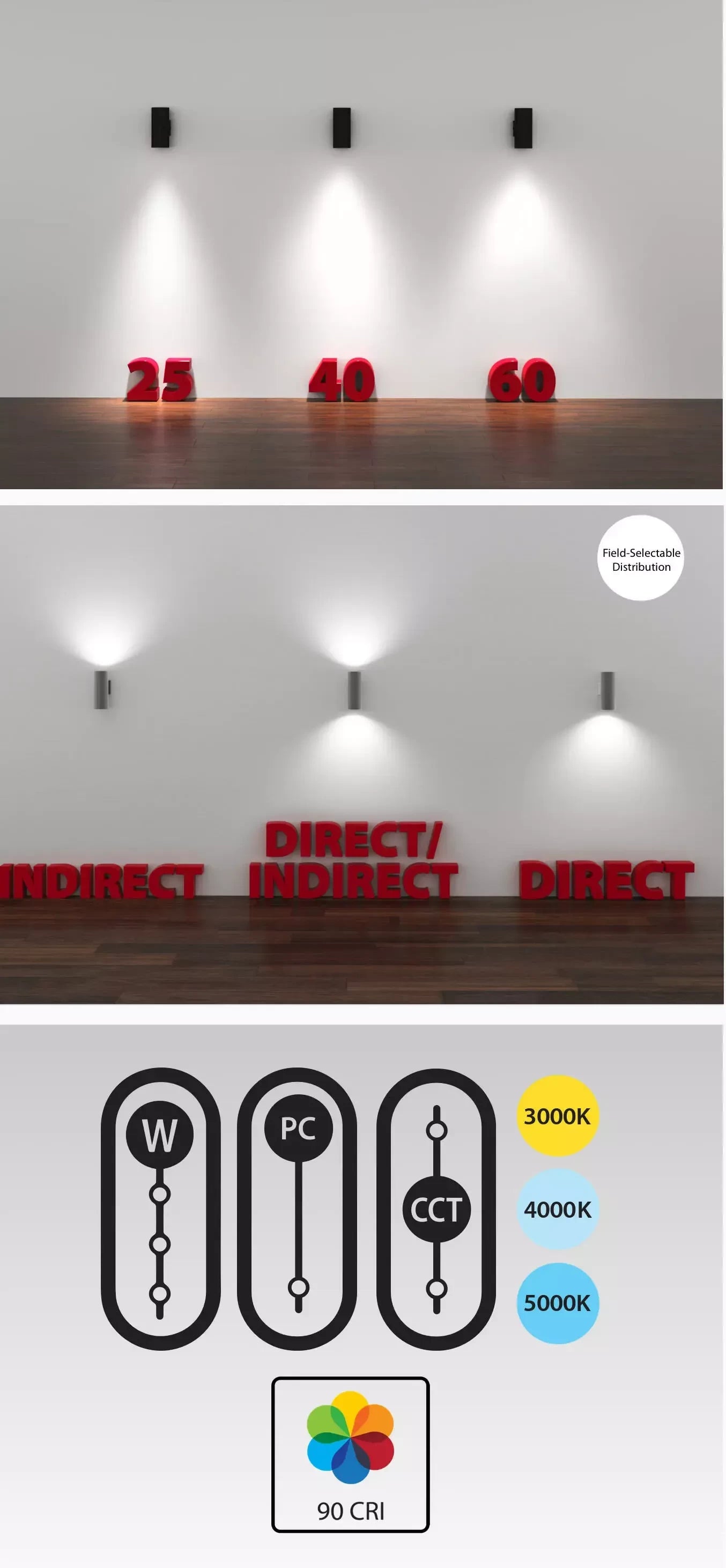 LED Cylinder Wall Light, Up/Down Light, 36W, 3330lm, 30K/40K/50K,120-277V, Black - Bees Lighting