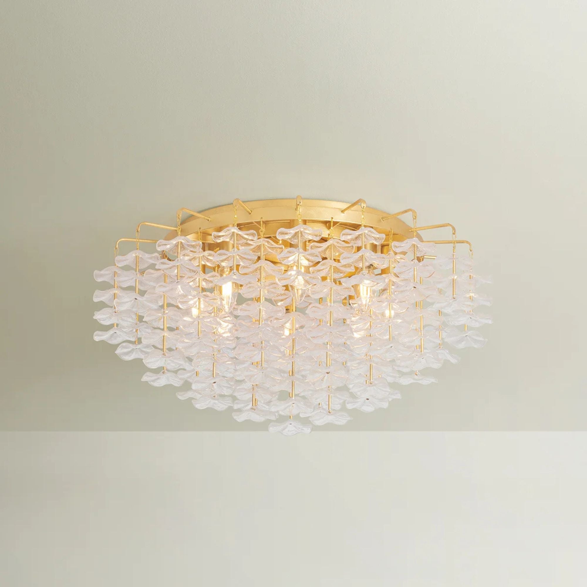 Corbett Alsace 24 in. 8-Light Semi-Flush Mount, Vintage Gold Leaf with Piastre Glass