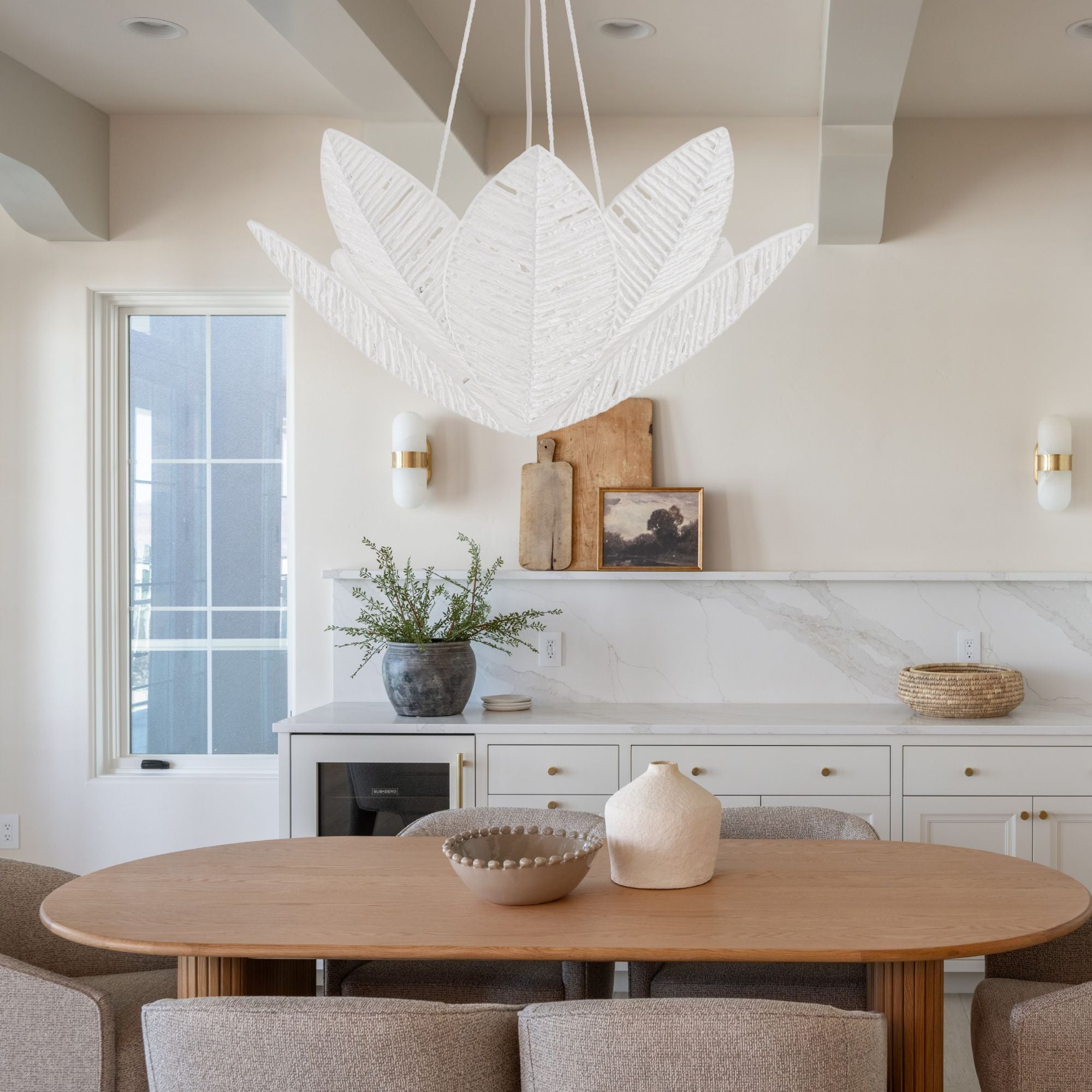 Corbett Azores 28 in. 3-Light Chandelier, Warm Silver Leaf with Handmade Paper Shade