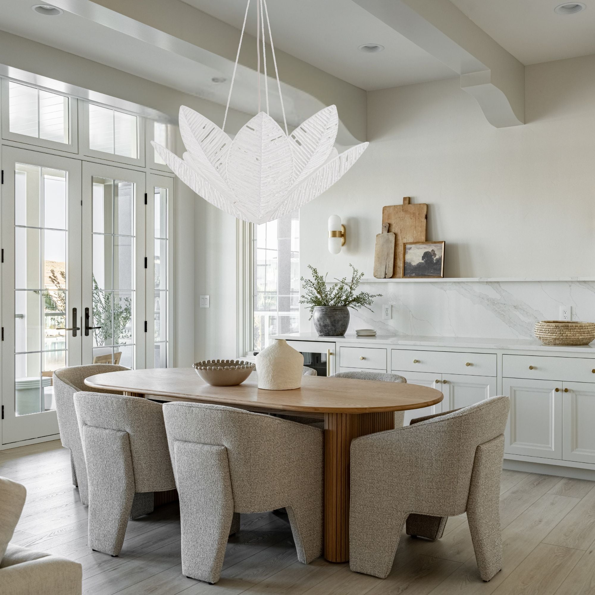 Corbett Azores Chandelier, Warm Silver Leaf with Handmade Paper Shade