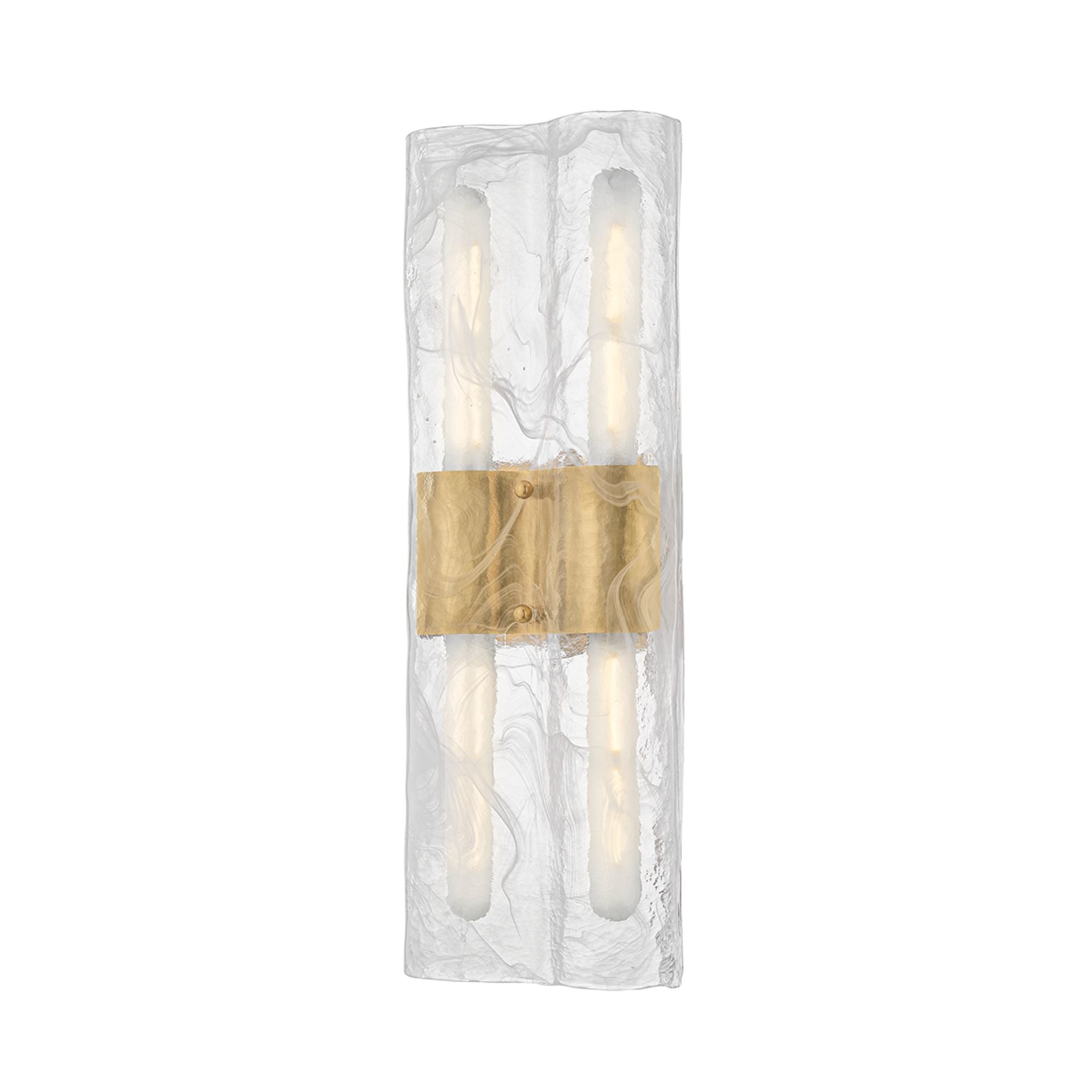 Corbett Bromo 20.5 in. 4-Light Wall Sconce, Vintage Brass with Blonchino Piastre Glass