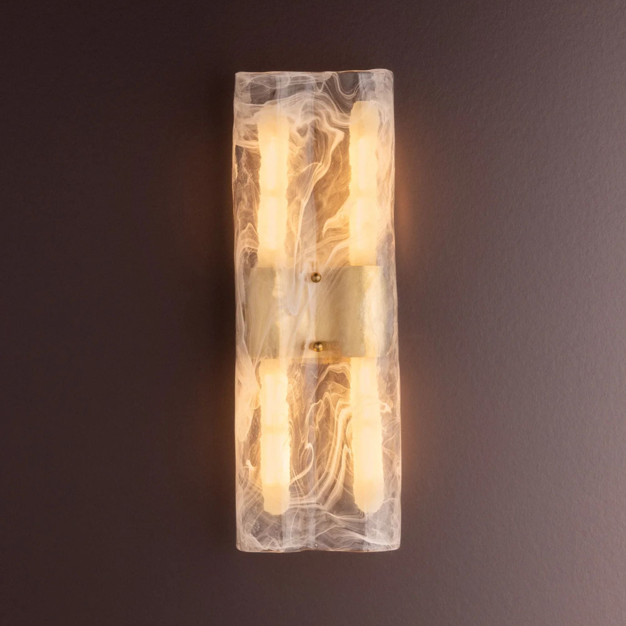 Corbett Bromo 20.5 in. 4-Light Wall Sconce, Vintage Brass with Blonchino Piastre Glass