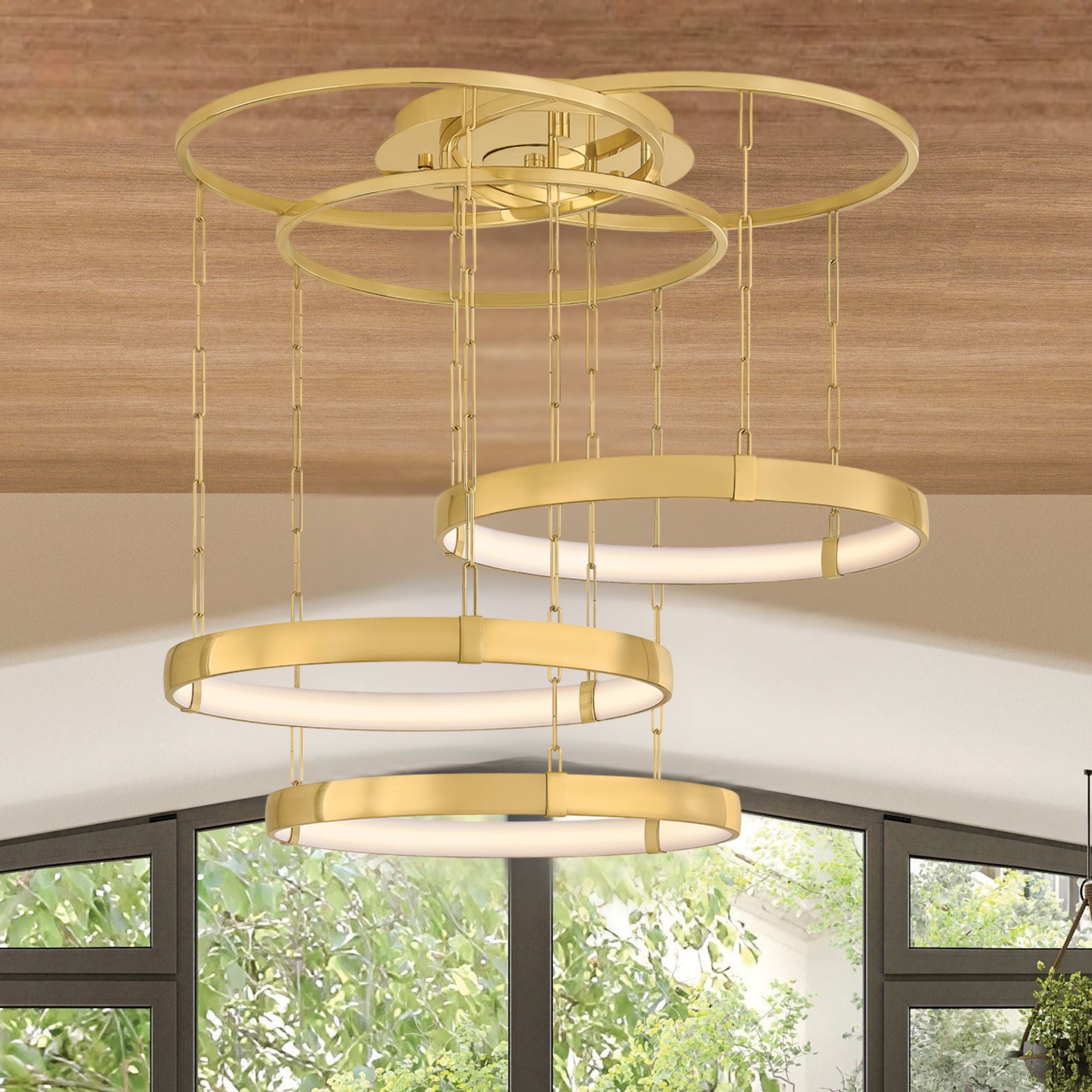 Corbett Chiasso 38 in. 3-Light Chandelier, Vintage Polished Brass with White Acrylic Shades