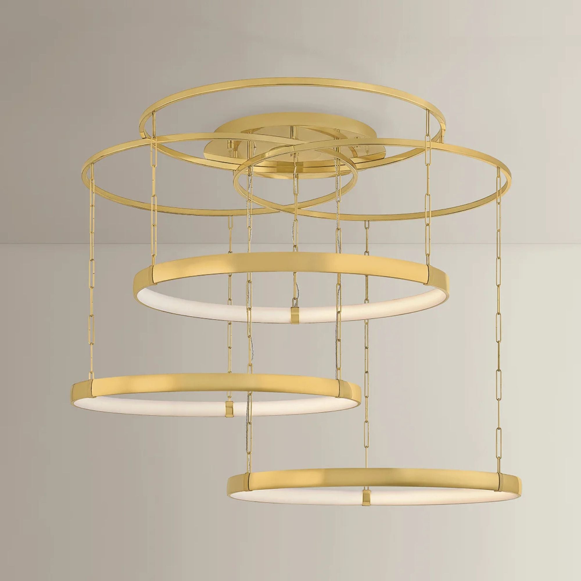 Corbett Chiasso 55.5 in. 3-Light Chandelier, Vintage Polished Brass with White Acrylic Shade