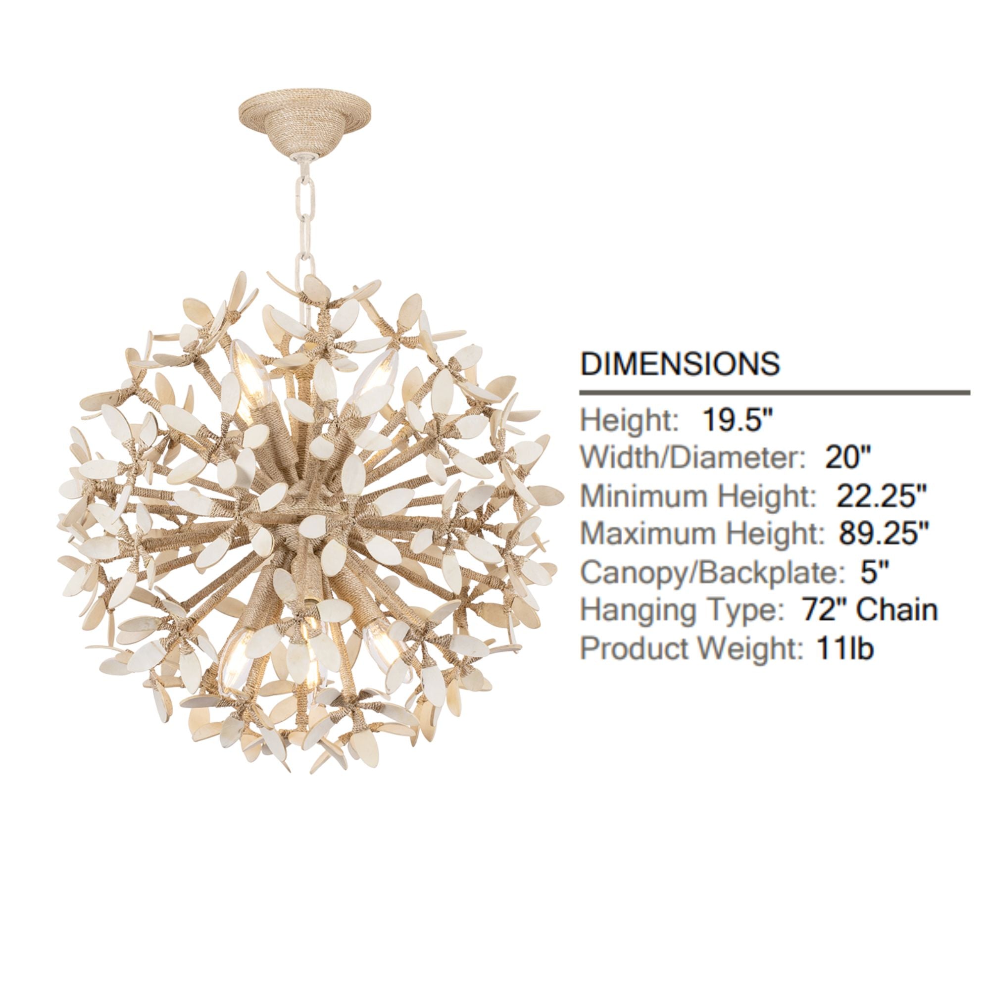 Corfu 20" 8-Light Chandelier, Ivory Coco Finish