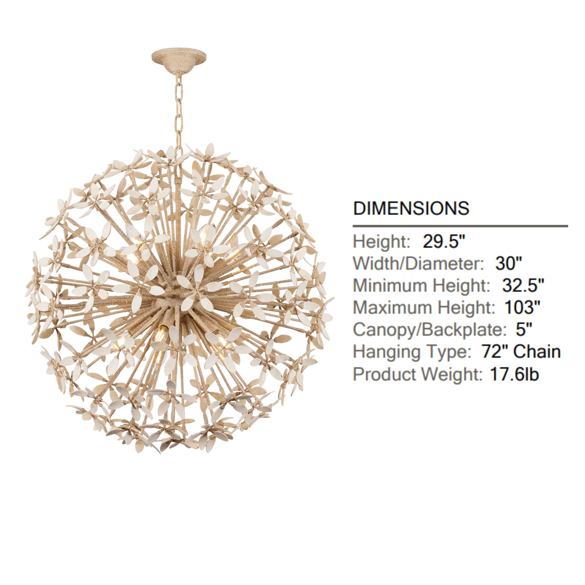 Corfu 30" 10-Light Chandelier, Ivory Coco Finish