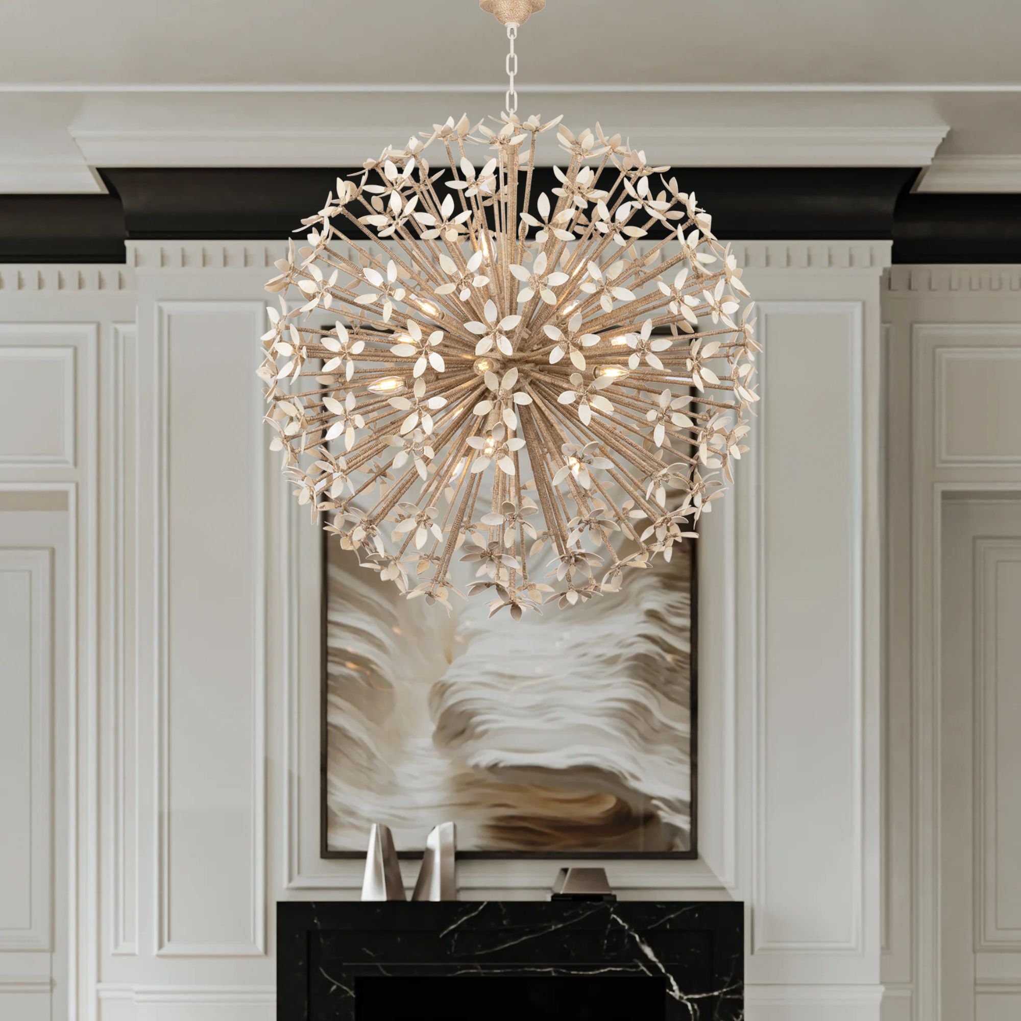 Corfu 40" 16-Light Chandelier, Ivory Coco Finish