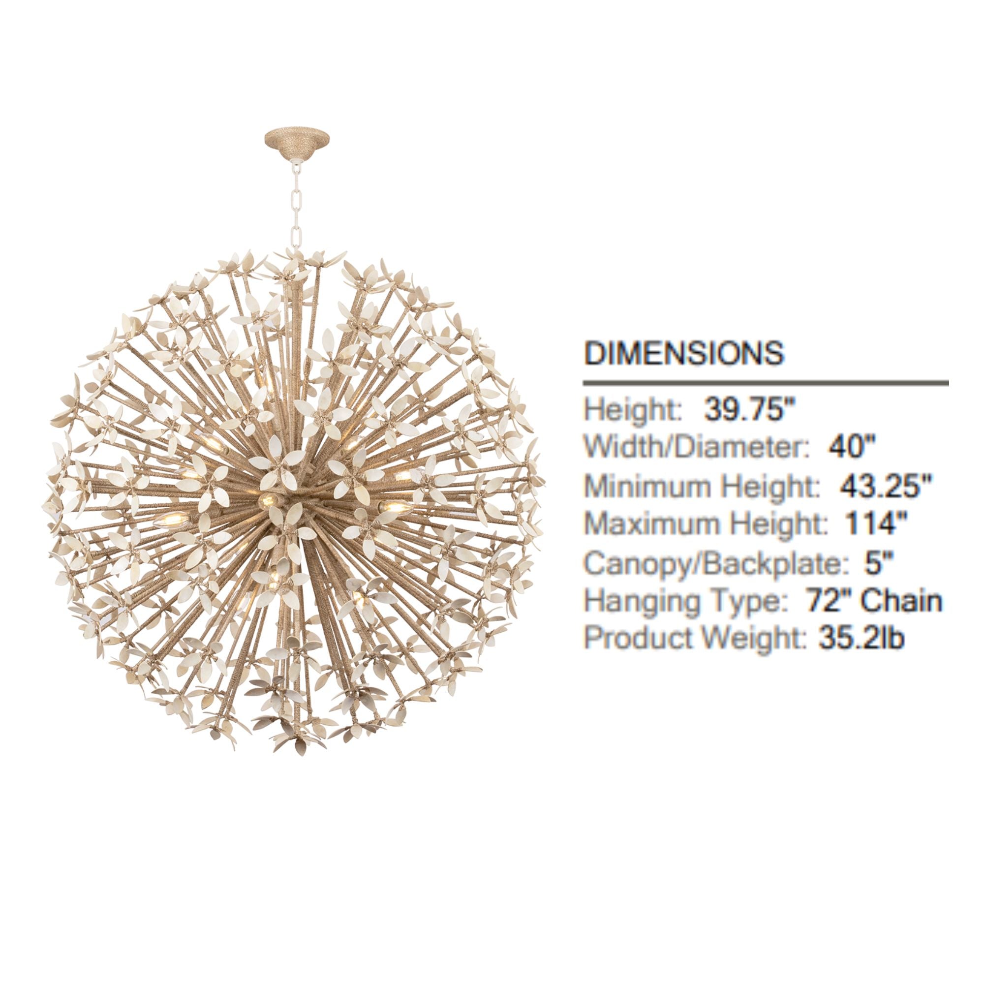 Corfu 40" 16-Light Chandelier, Ivory Coco Finish