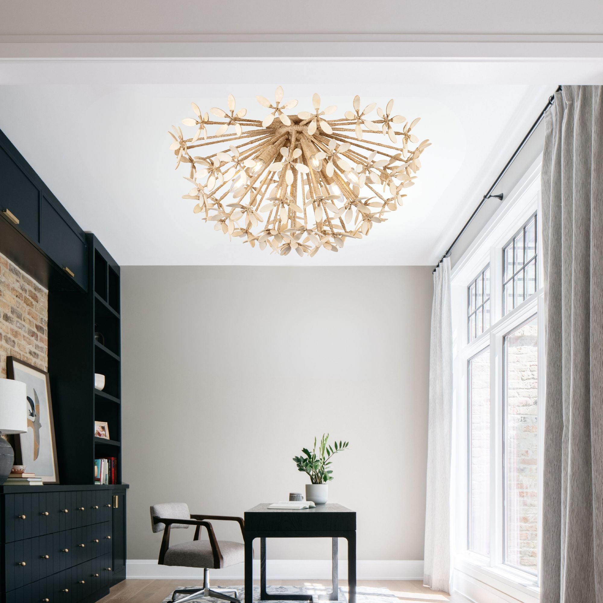 Corfu 30" 6-Light Semi Flush Mount, Ivory Coco Finish